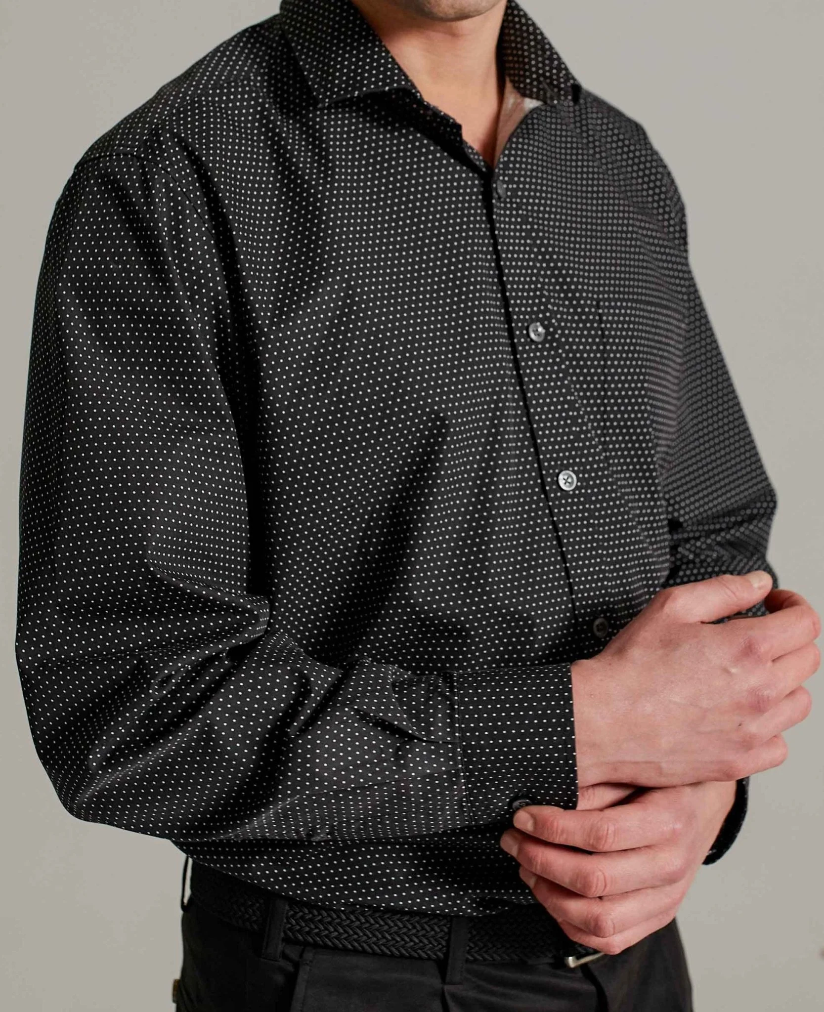 Black Pinspot Printed Shirt - Image 3