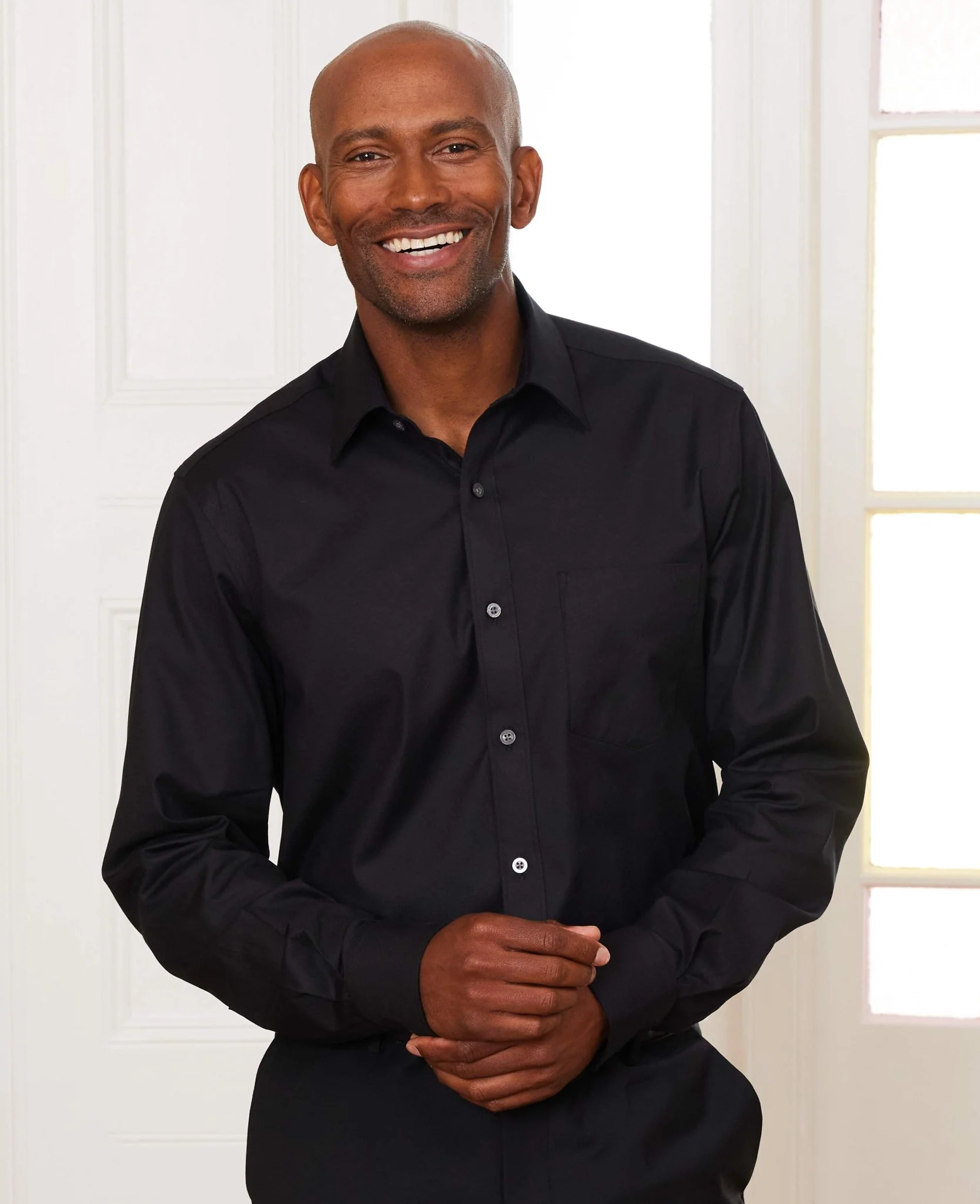 Black Stretch Cotton Classic Fit Formal Shirt - Single Cuff - Image 3
