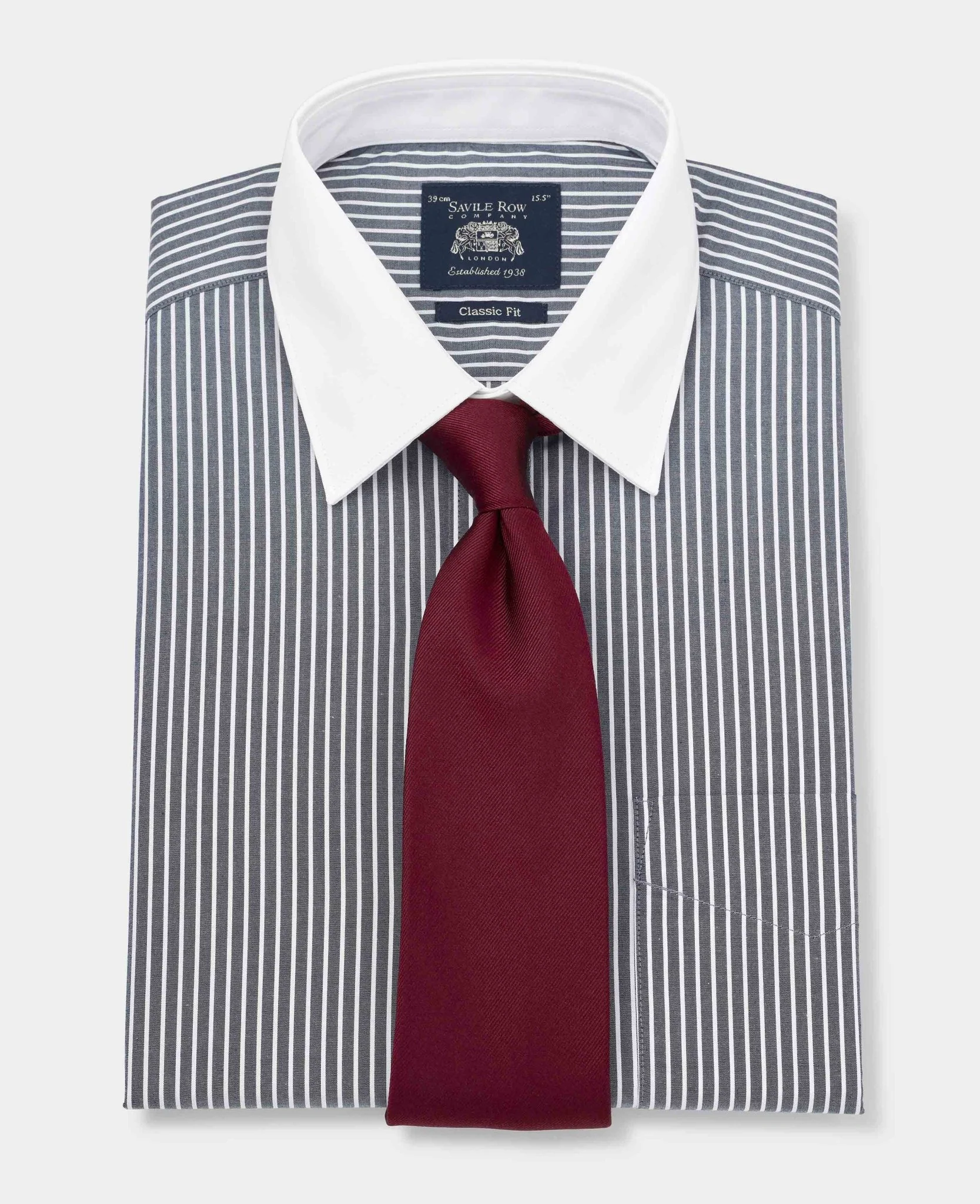 Black White Stripe Classic Fit Formal Shirt With White Collar & Cuffs - Double Cuff - Image 4