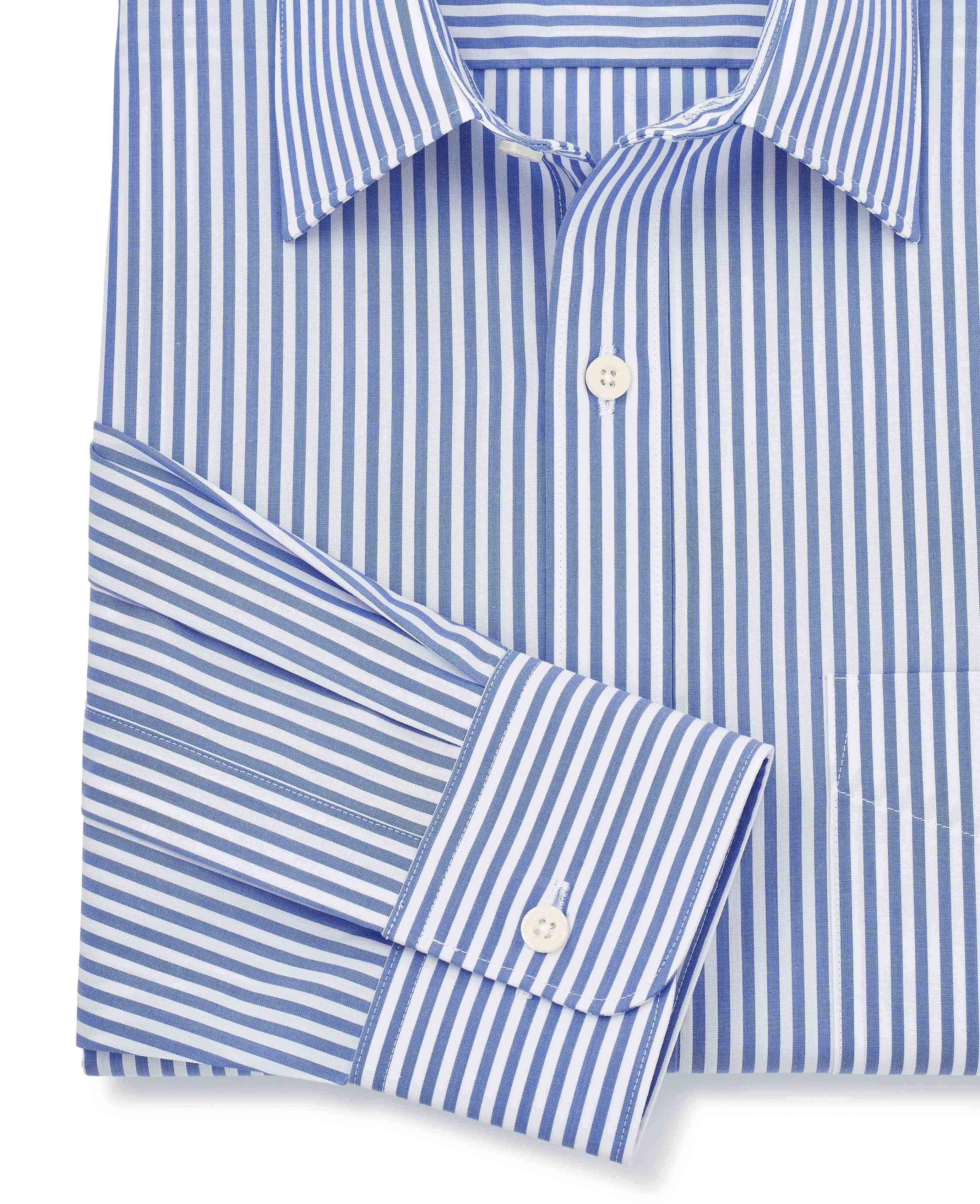 Blue Classic Fit Striped Formal Shirt - Single Cuff - Image 7