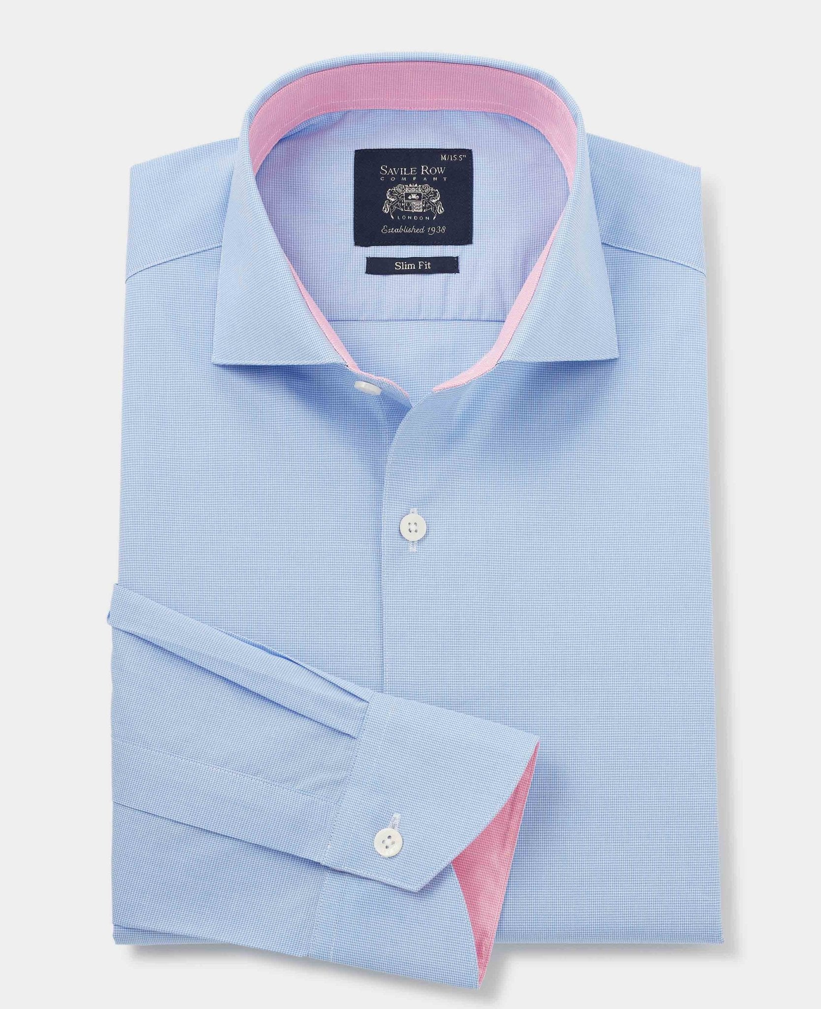 Blue Dobby Slim Fit Smart-Casual Shirt - Single Cuff - Image 4