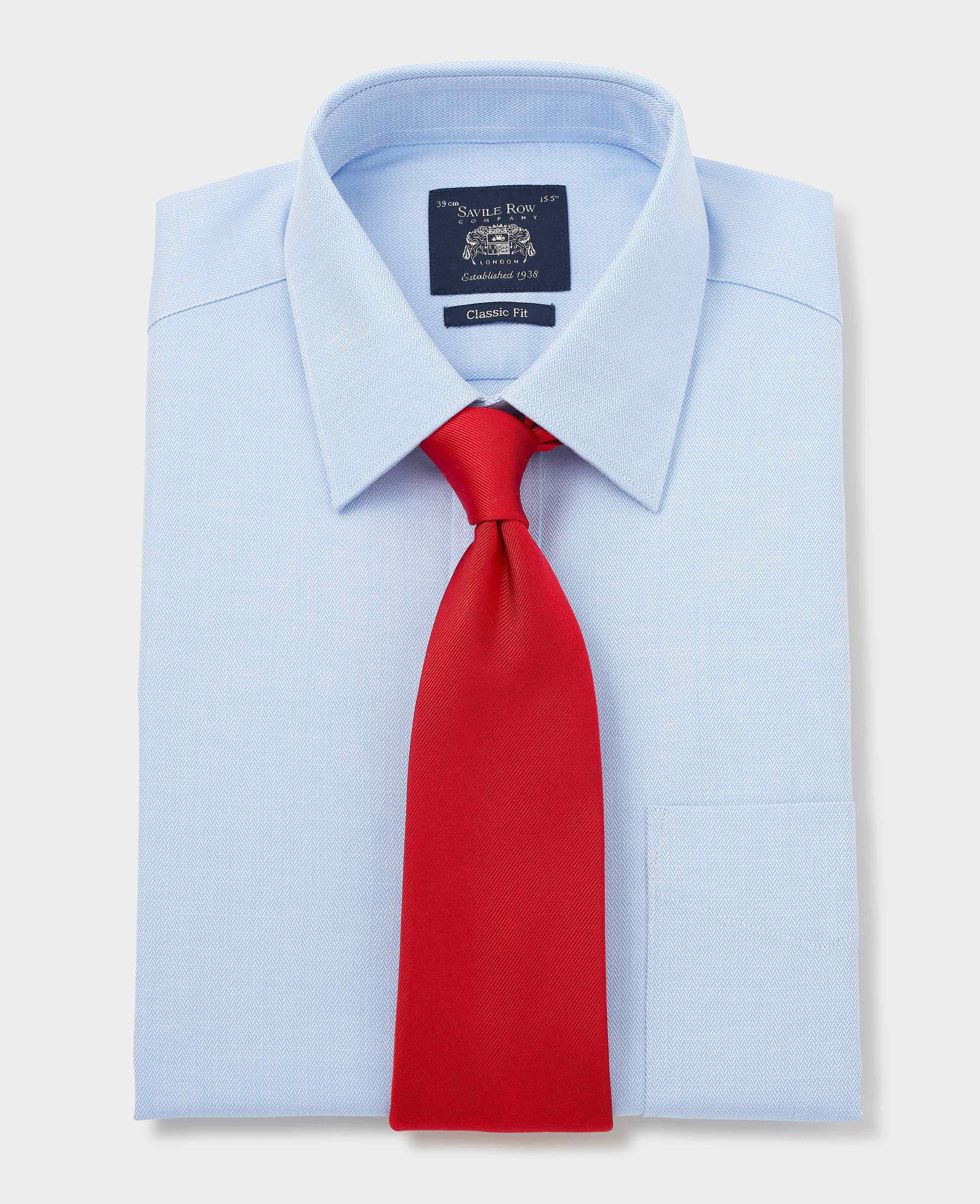 Blue Cotton Herringbone Classic Fit Formal Shirt - Double Cuff - Image 5