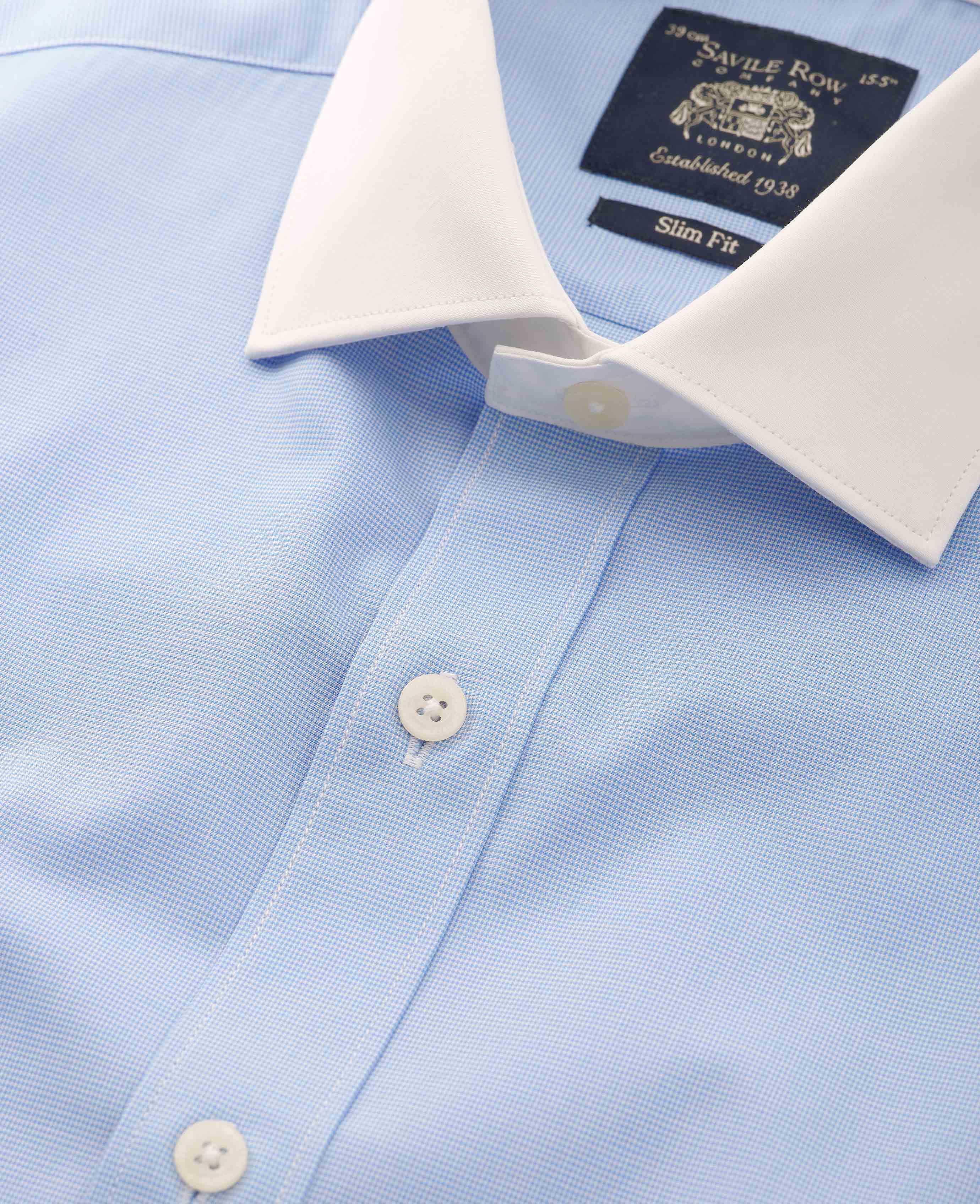 Blue Cotton Micro Check Slim Fit Winchester Formal Shirt - Double Cuff - Image 3