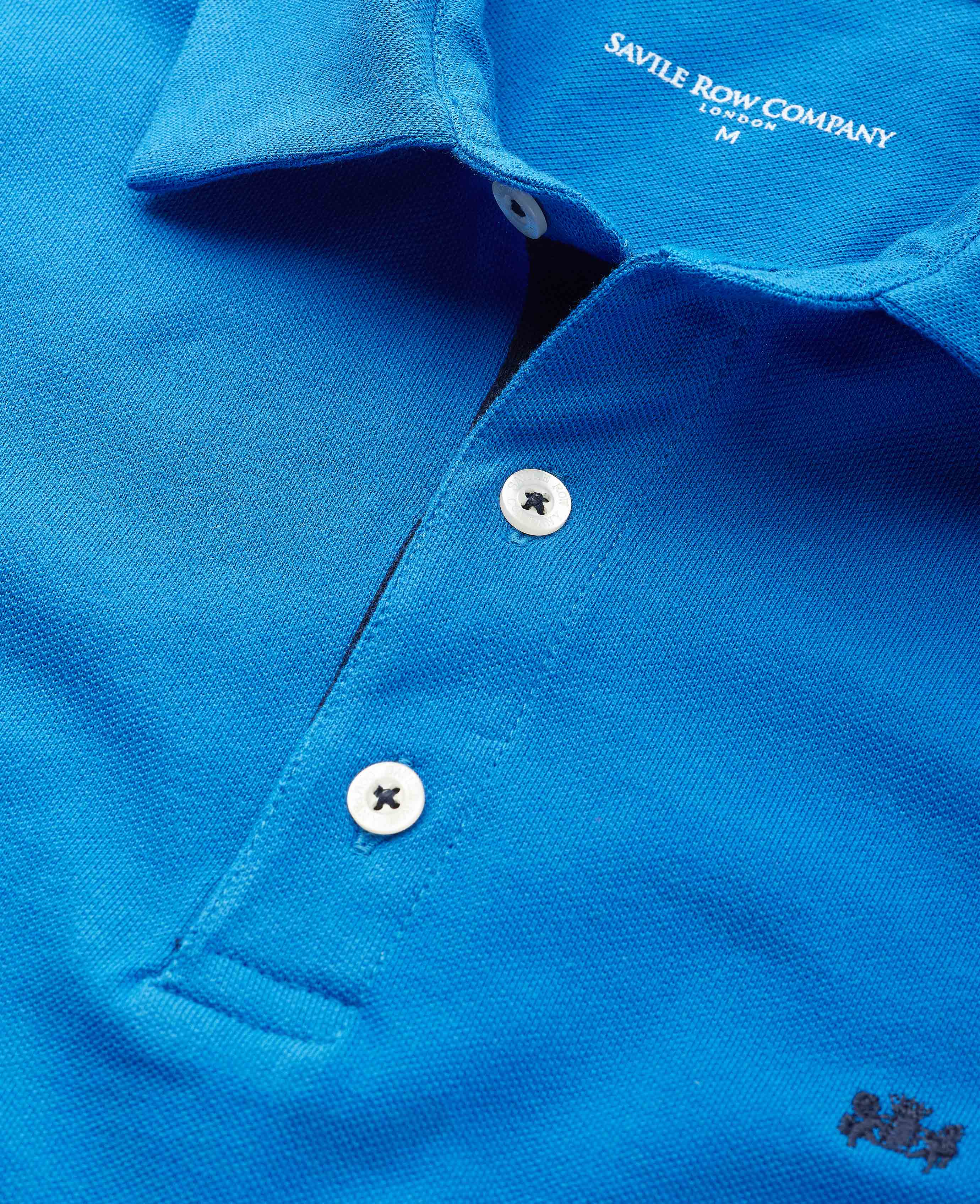 Blue Cotton Pique Short Sleeve Polo Shirt - Image 4