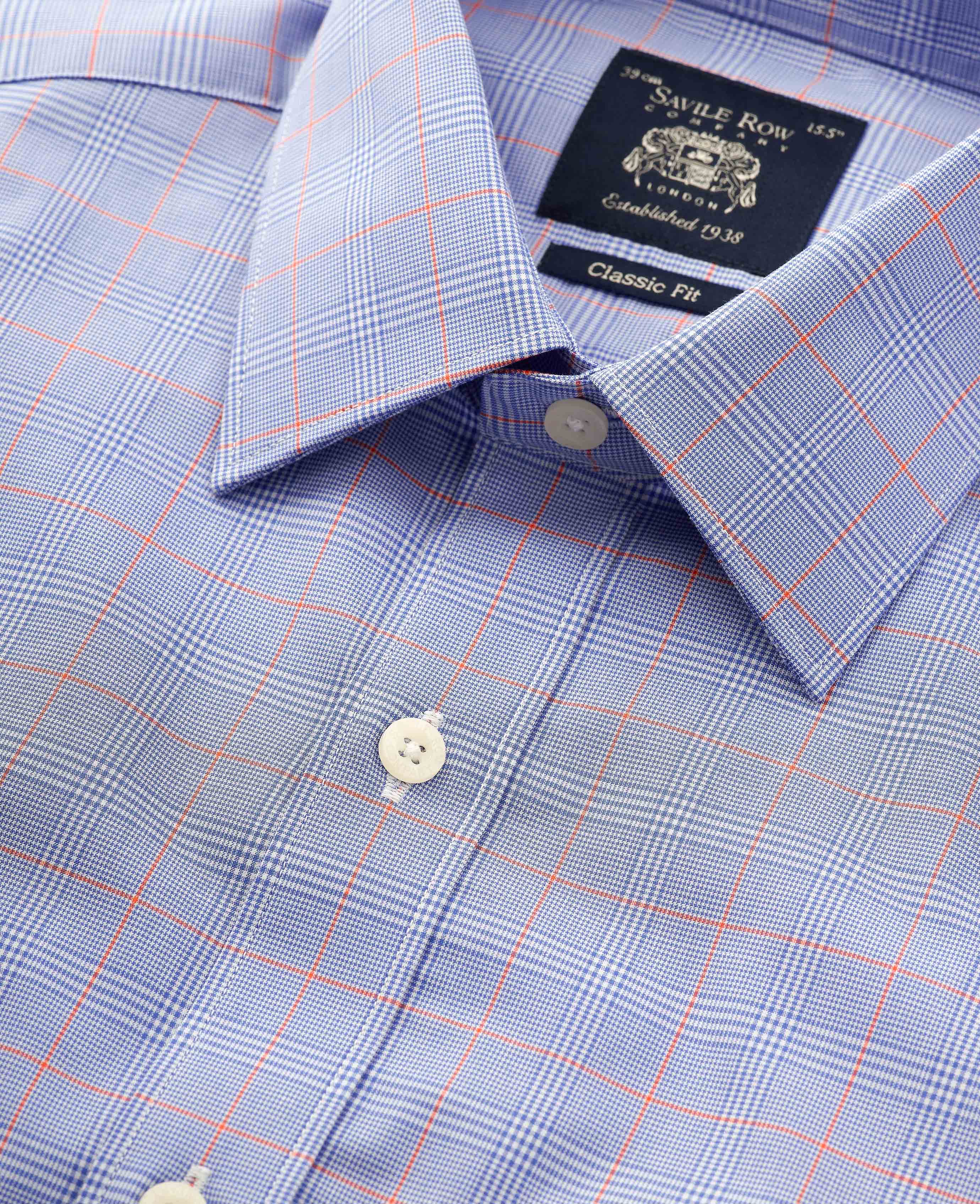 Blue Cotton Prince of Wales Check Classic Fit Formal Shirt - Double Cuff - Image 4