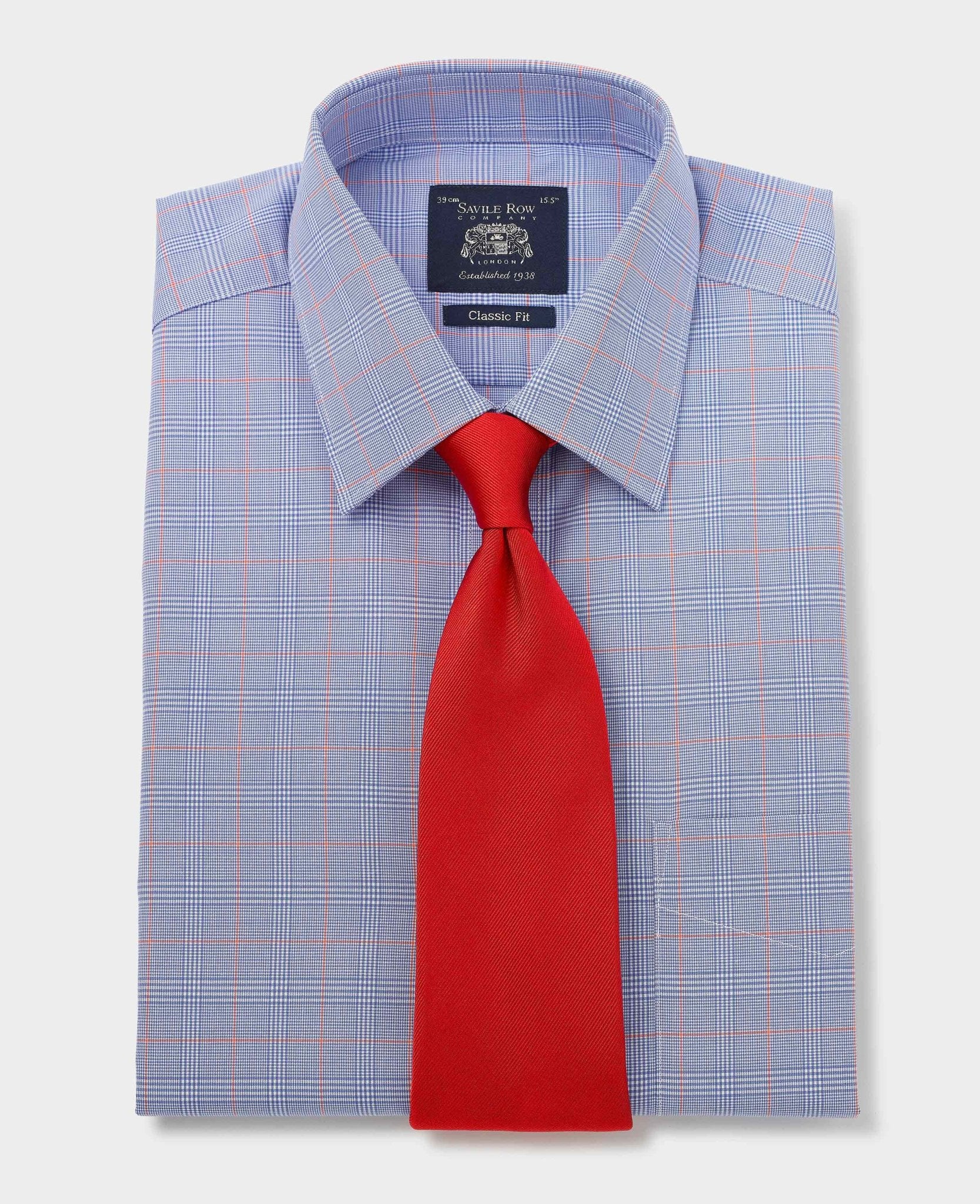 Blue Cotton Prince of Wales Check Classic Fit Formal Shirt - Double Cuff - Image 7