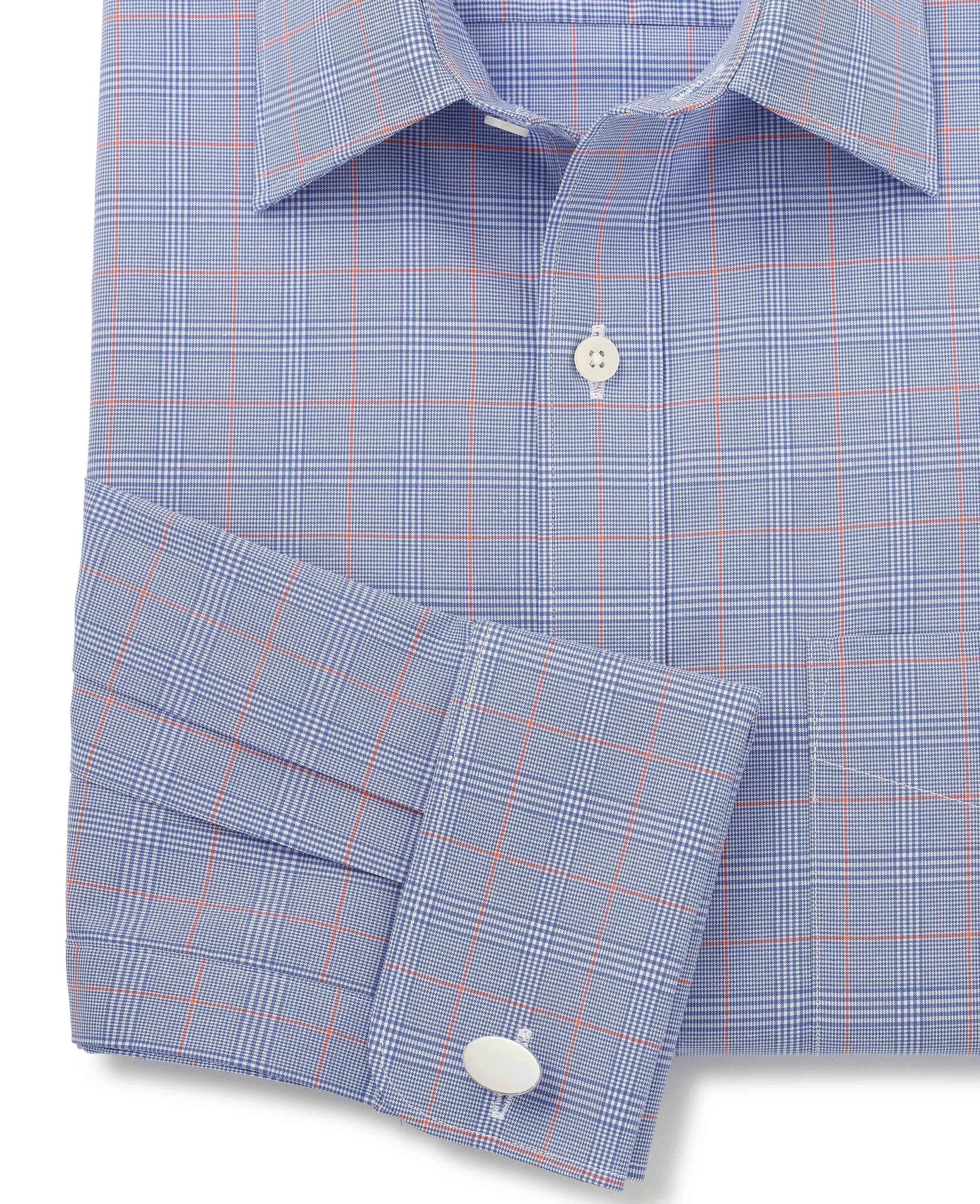Blue Cotton Prince of Wales Check Classic Fit Formal Shirt - Double Cuff - Image 8