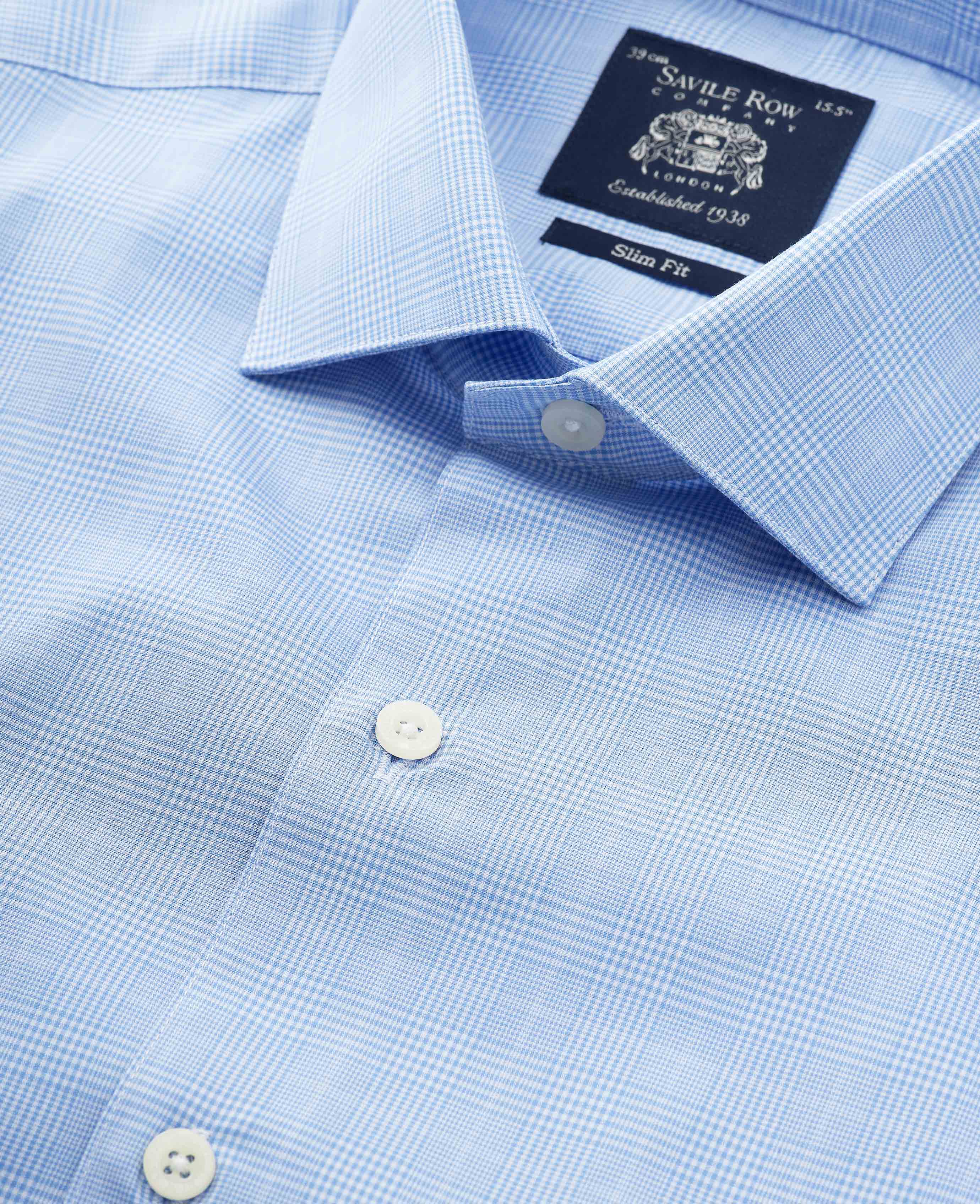Blue Cotton Prince of Wales Check Slim Fit Formal Shirt - Single Cuff - Image 4