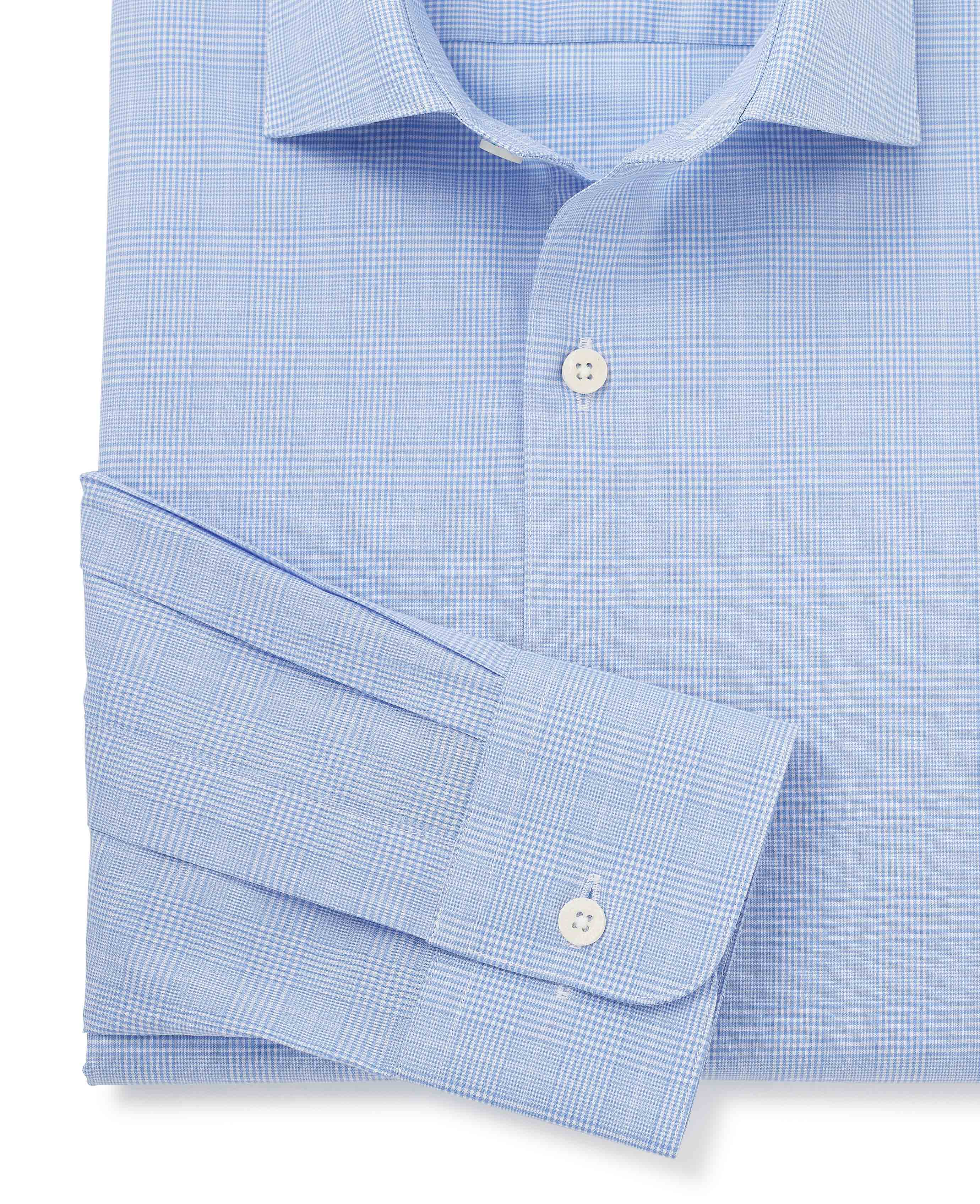 Blue Cotton Prince of Wales Check Slim Fit Formal Shirt - Single Cuff - Image 9
