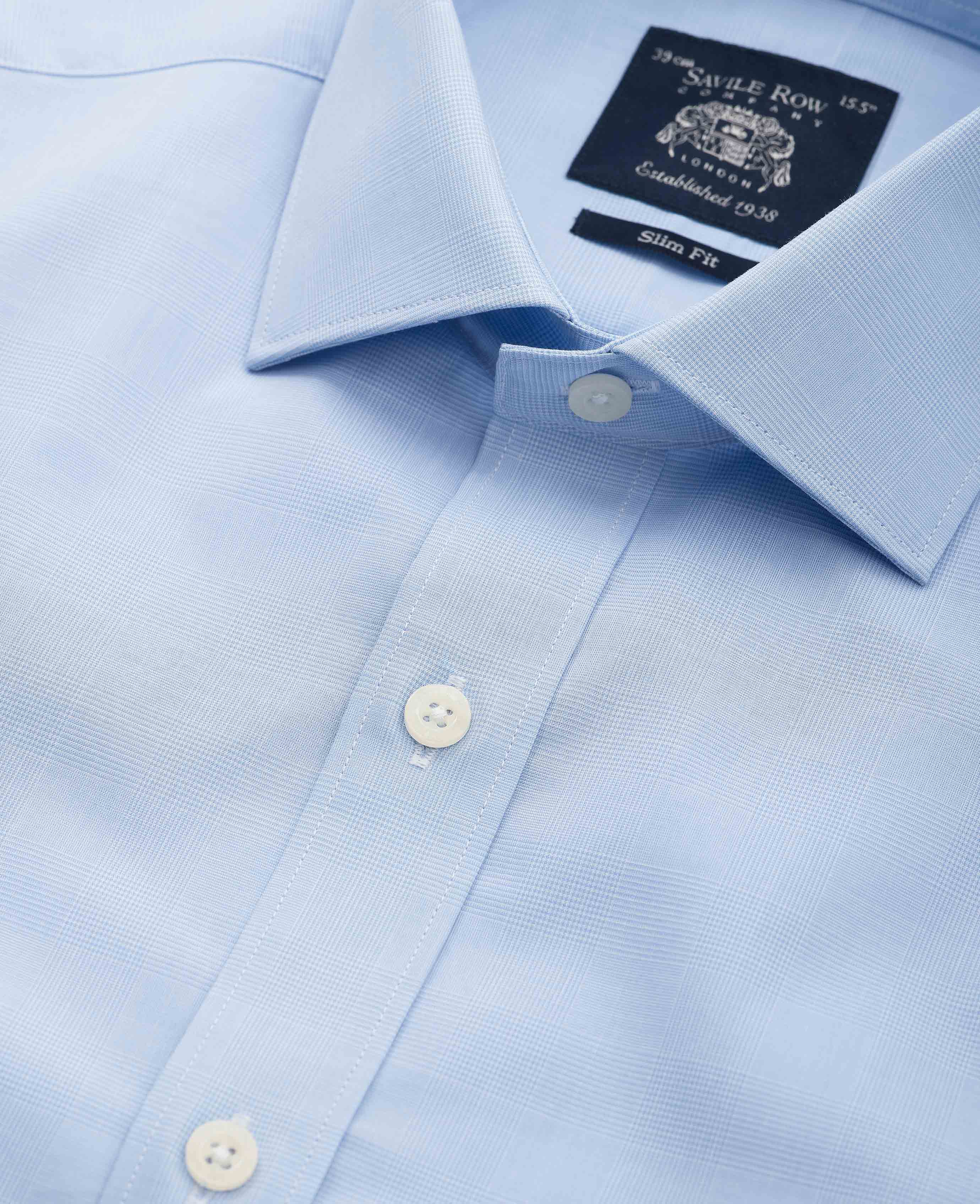 Blue Cotton Prince of Wales Check Slim Fit Formal Shirt - Single Cuff - Image 3