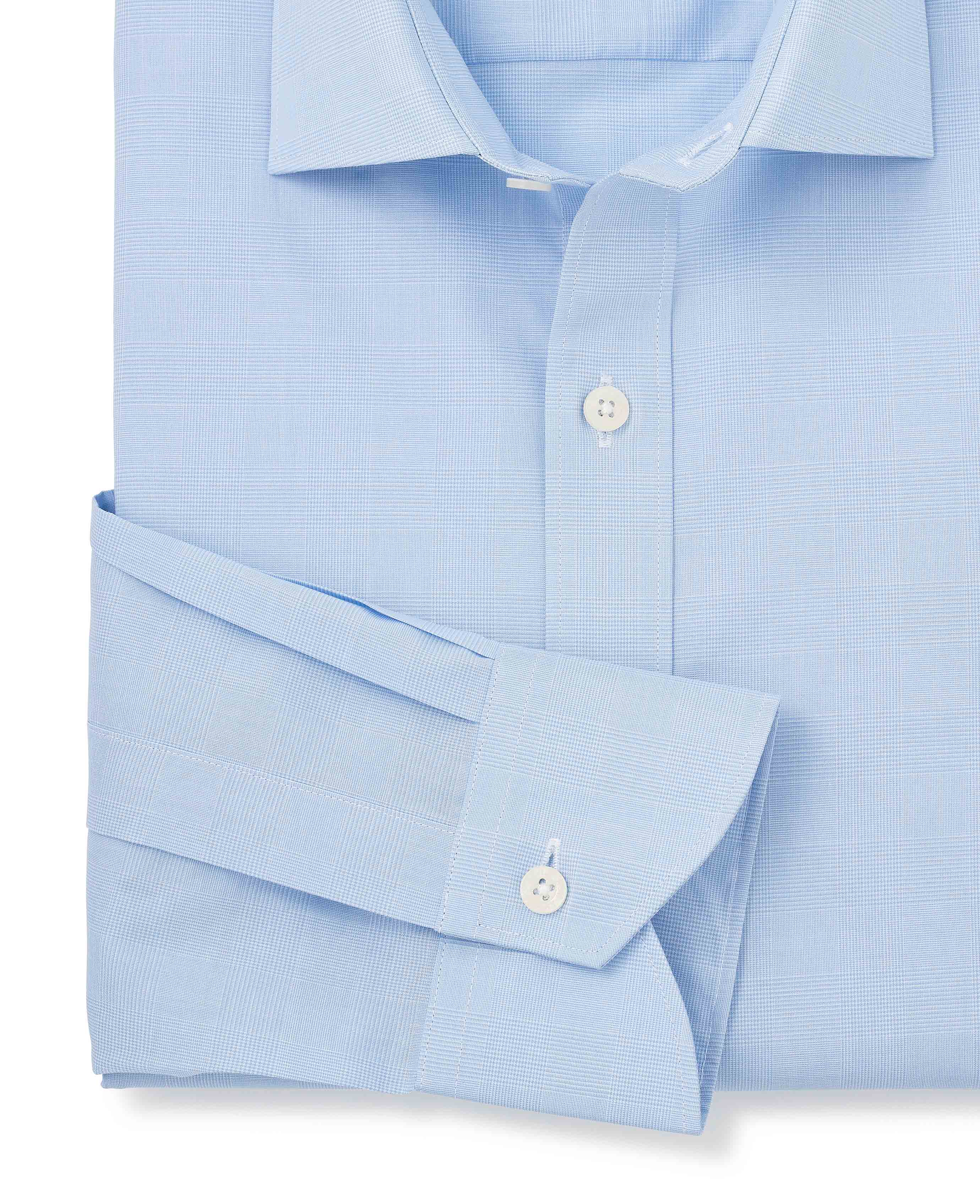 Blue Cotton Prince of Wales Check Slim Fit Formal Shirt - Single Cuff - Image 7