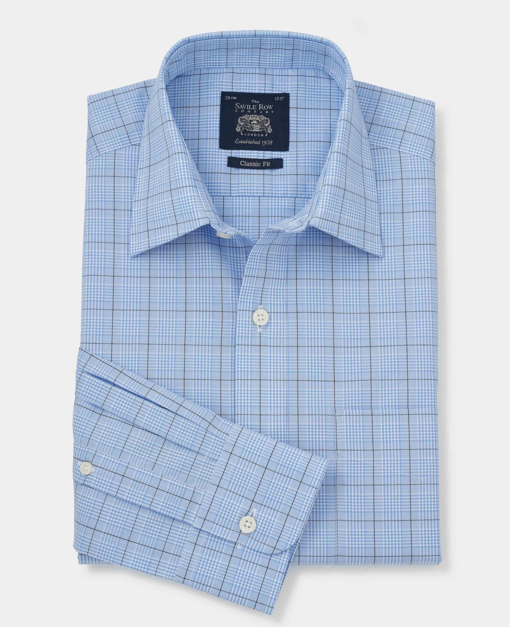 Blue Navy Prince Of Wales Check Classic Fit Formal Shirt - Single Cuff - Image 5