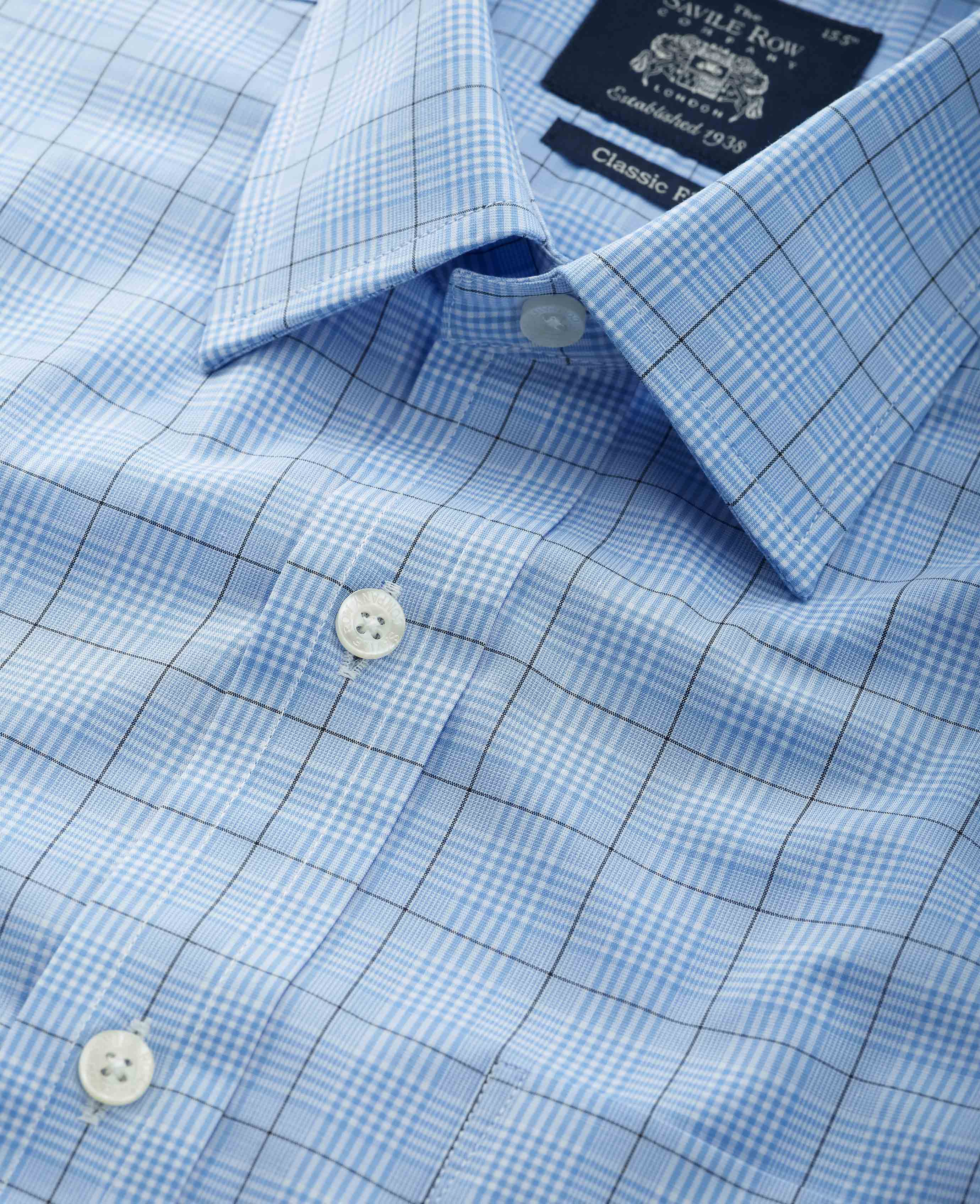Blue Navy Prince Of Wales Check Classic Fit Formal Shirt - Single Cuff - Image 6