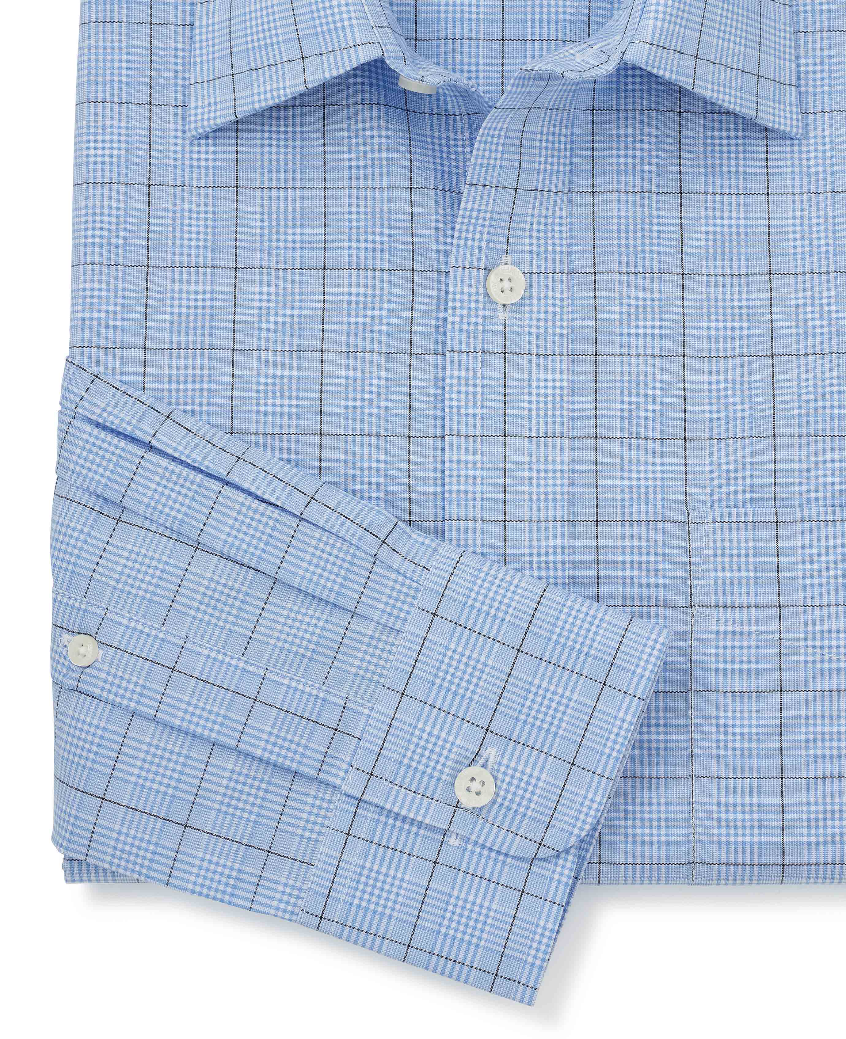 Blue Navy Prince Of Wales Check Classic Fit Formal Shirt - Single Cuff - Image 7