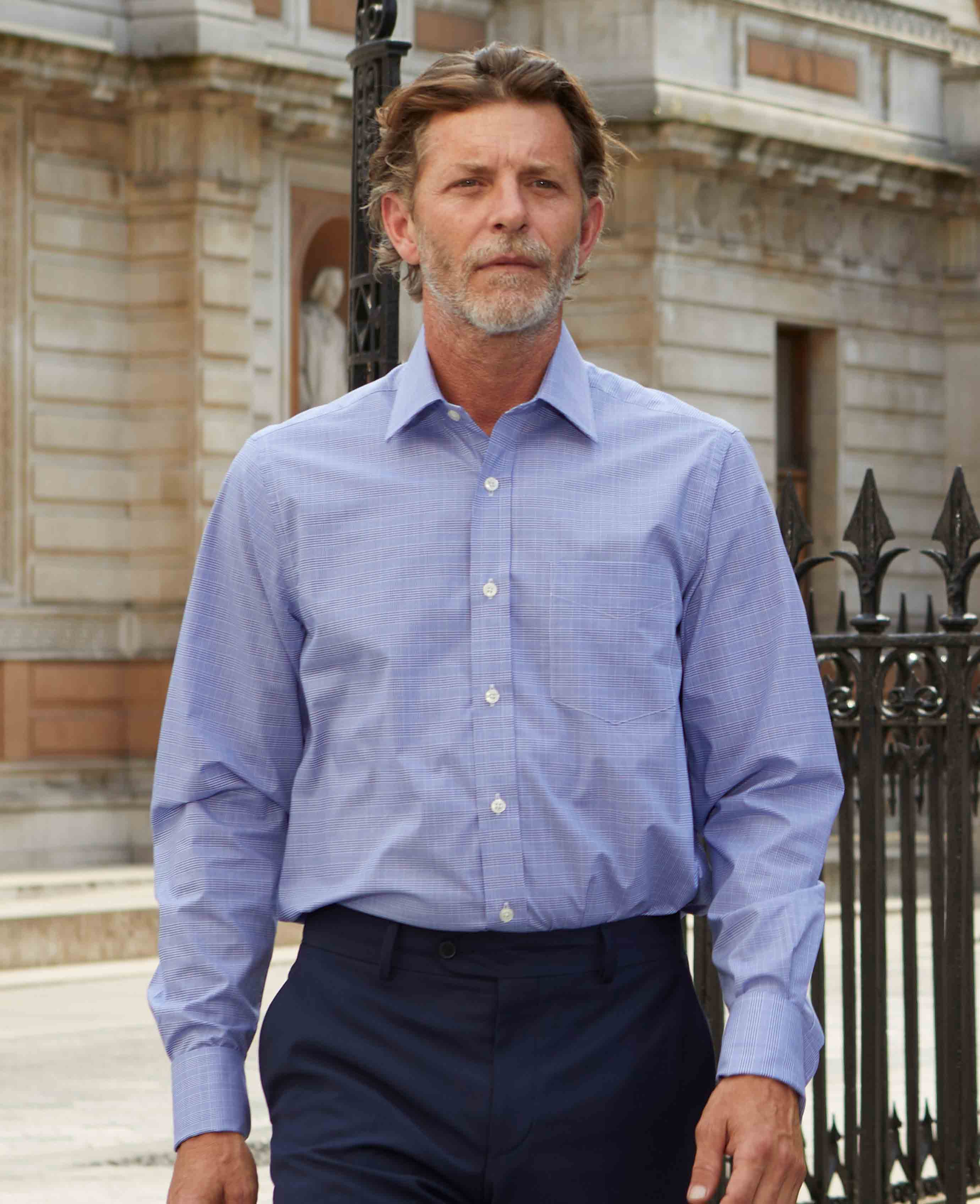 Blue Prince Of Wales Check Classic Fit Formal Shirt - Double Cuff - Image 4