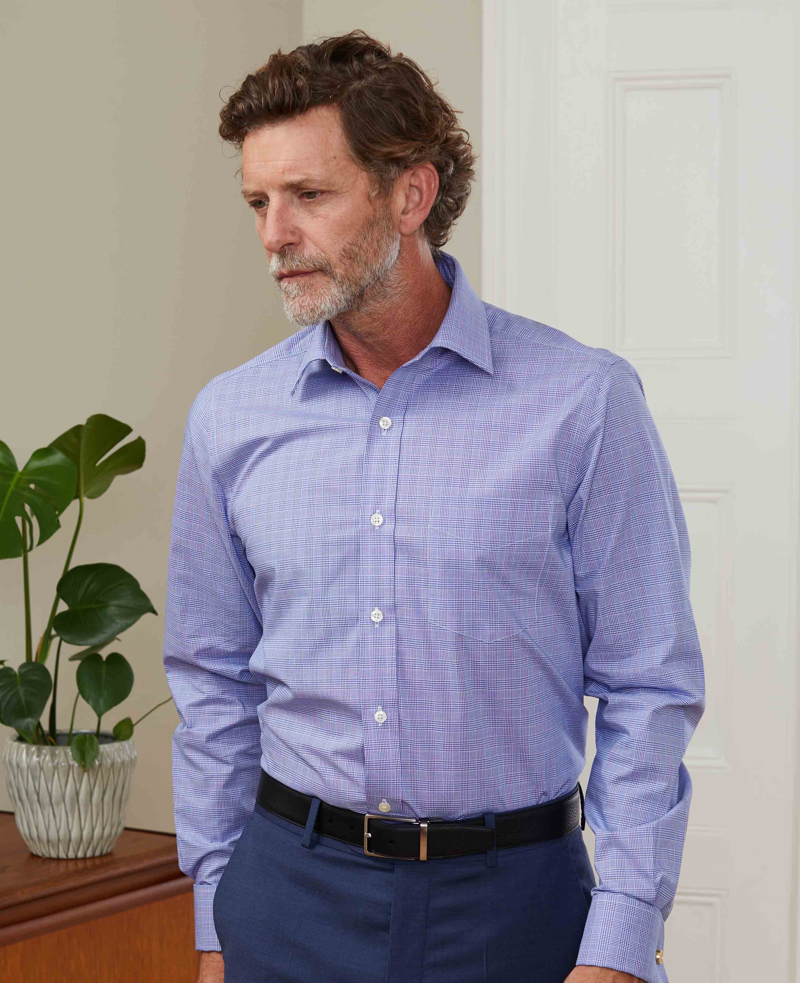 Blue Prince Of Wales Check Classic Fit Formal Shirt - Double Cuff - Image 6