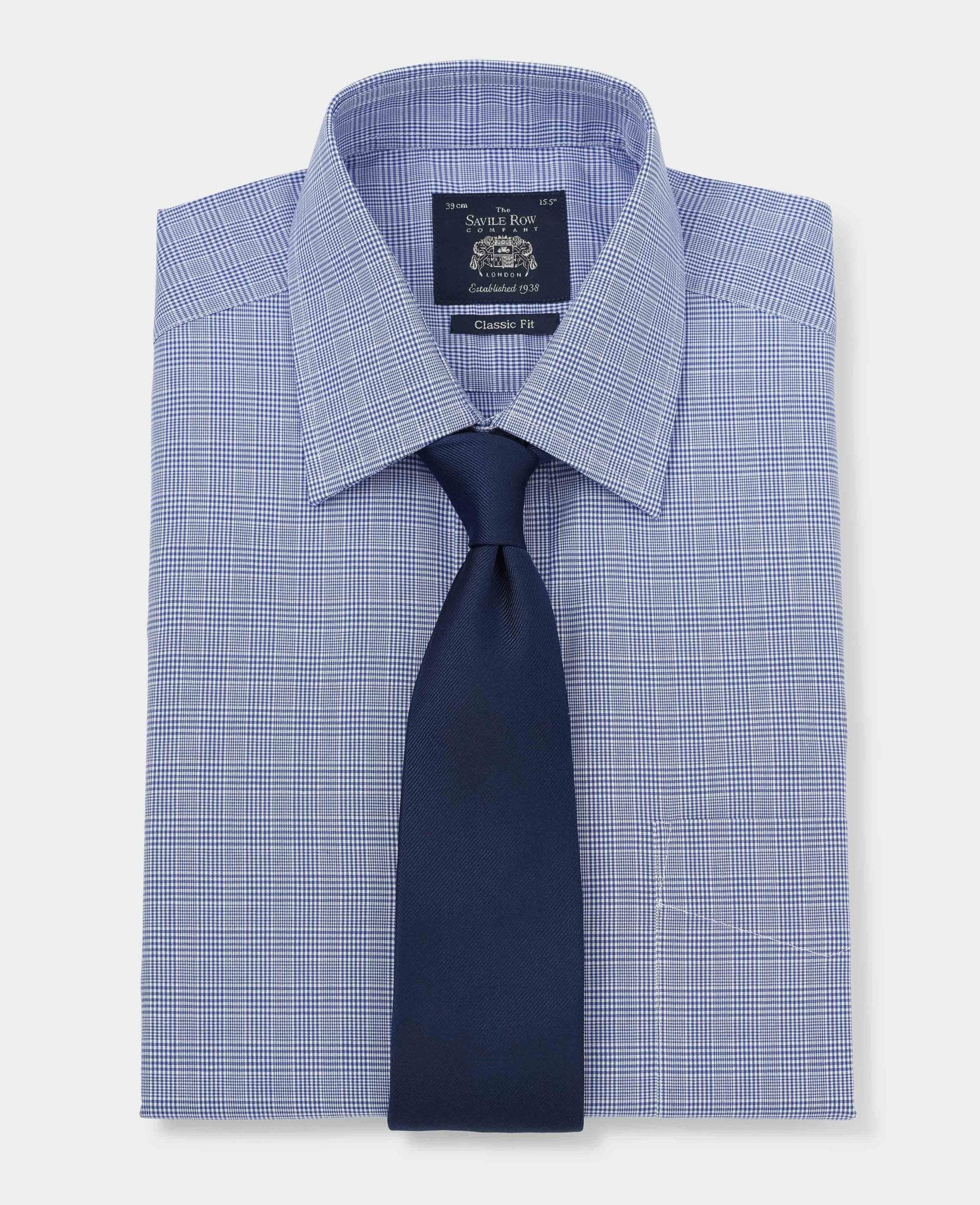 Blue Prince Of Wales Check Classic Fit Formal Shirt - Double Cuff - Image 7