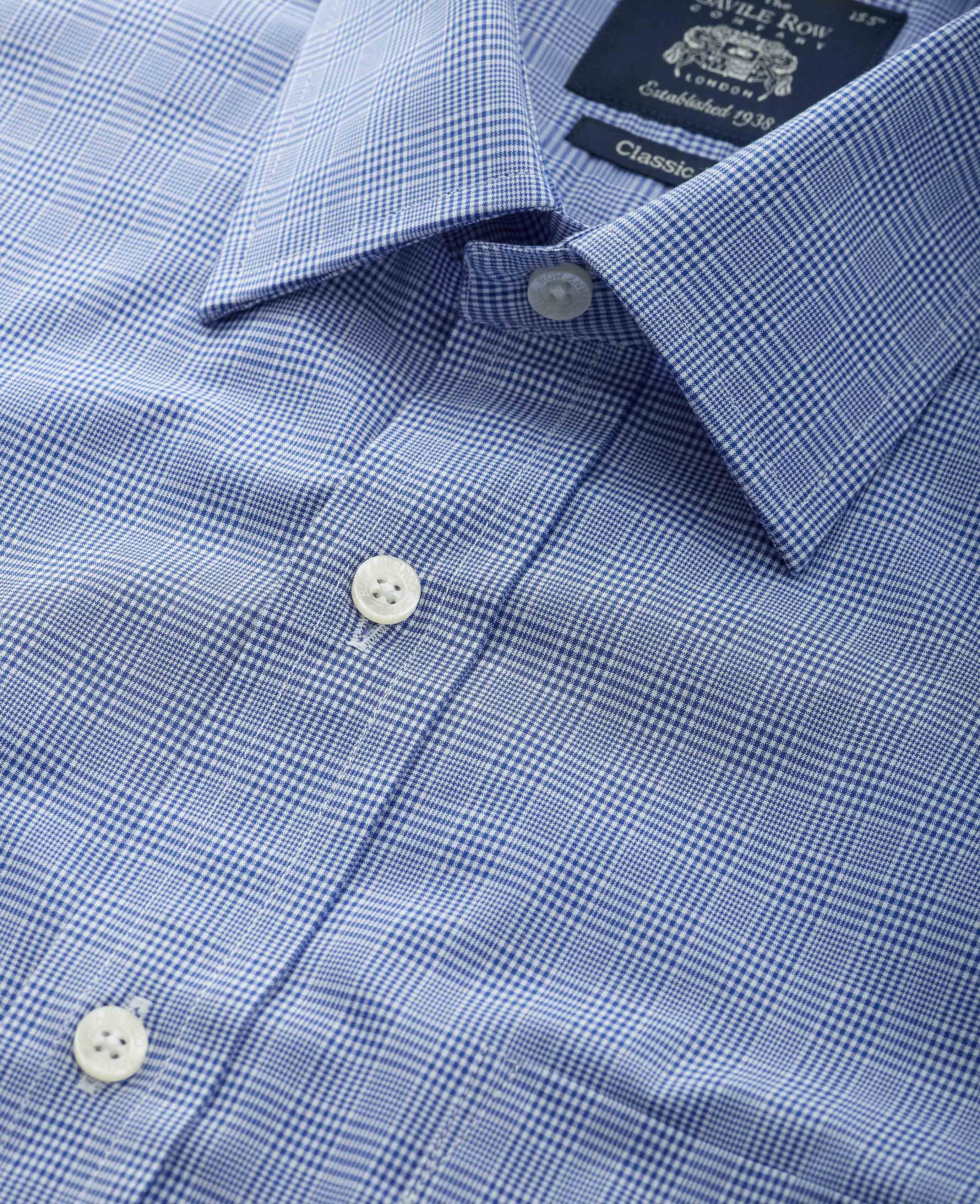 Blue Prince Of Wales Check Classic Fit Formal Shirt - Double Cuff - Image 8