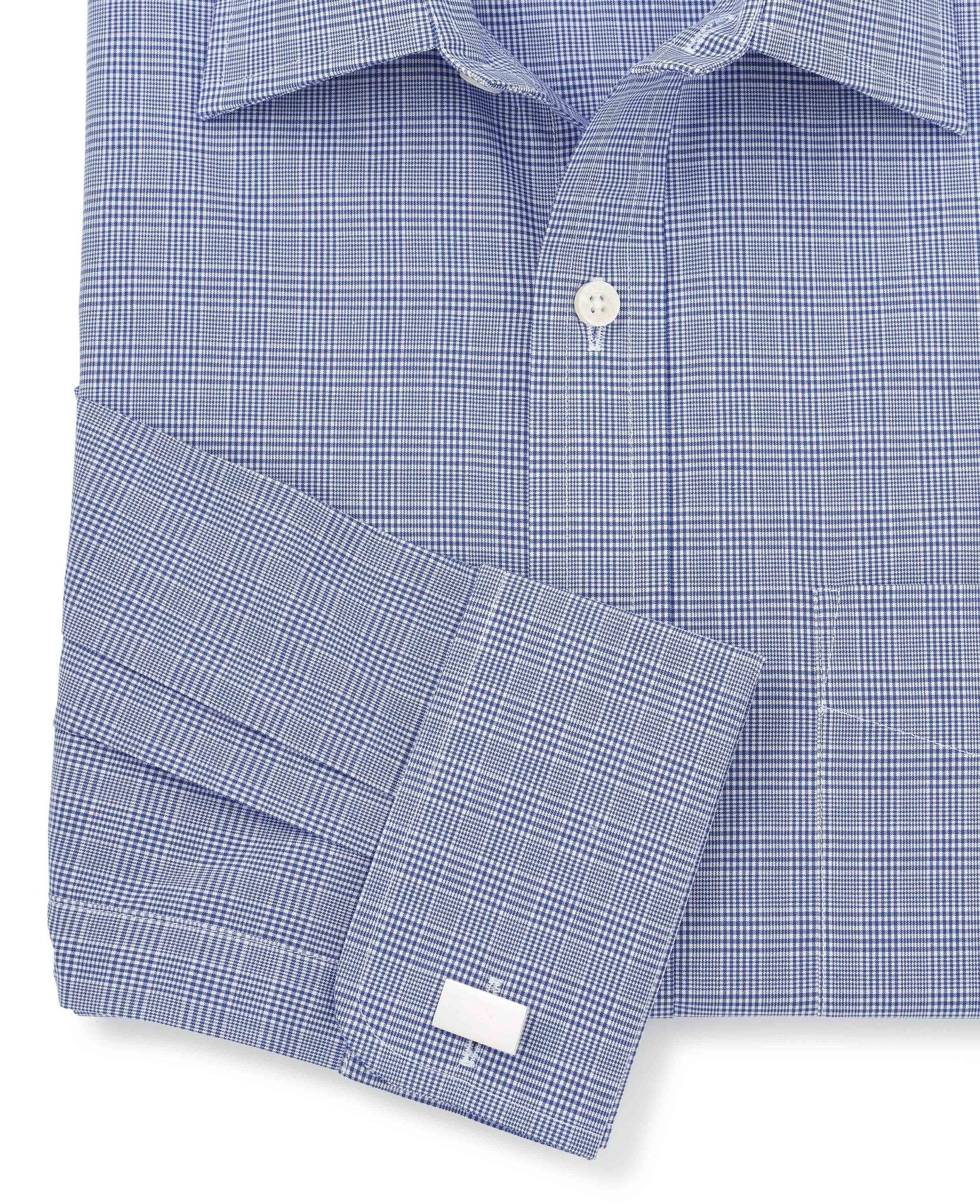Blue Prince Of Wales Check Classic Fit Formal Shirt - Double Cuff - Image 9
