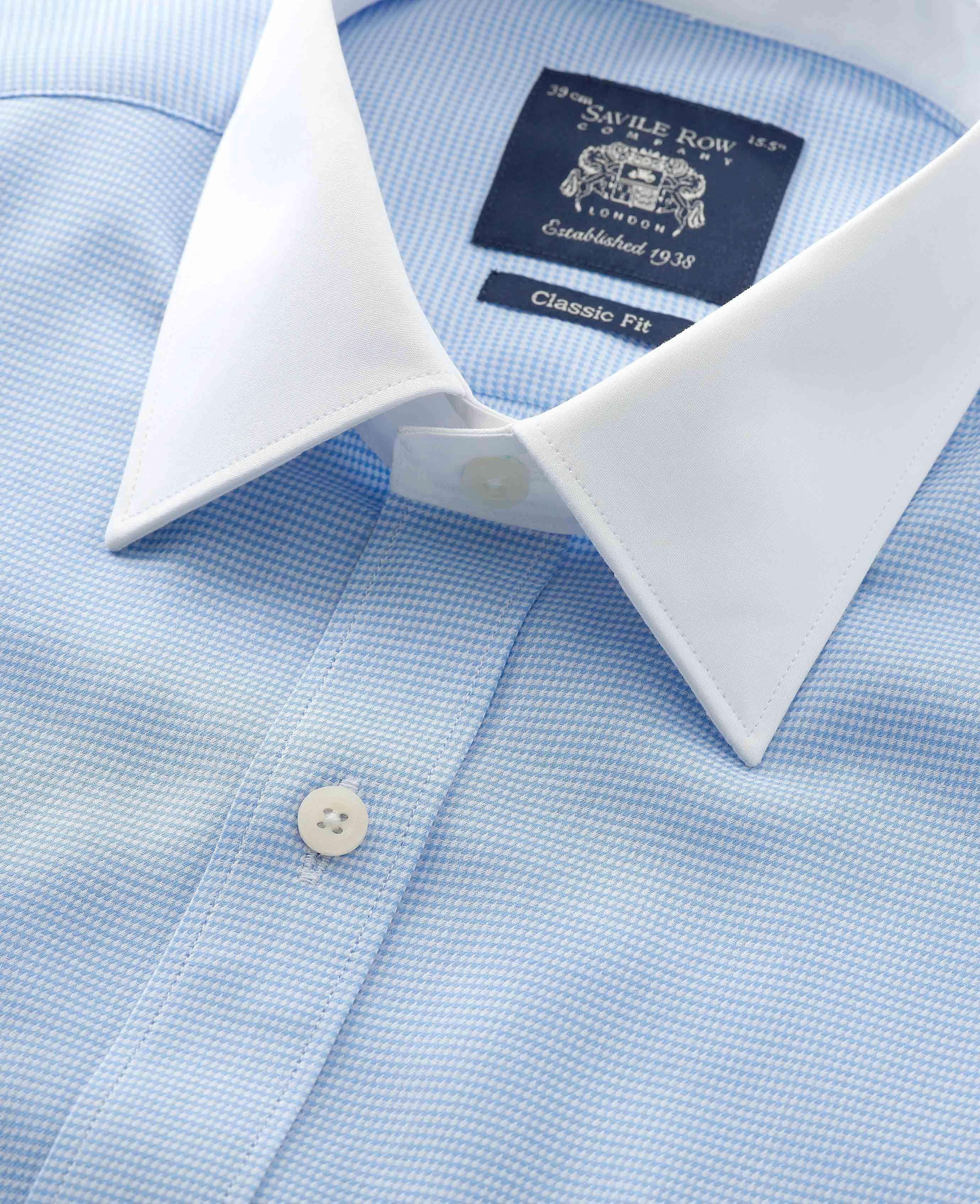 Blue Puppytooth Classic Fit Contrast Collar Shirt - Double Cuff - Image 5
