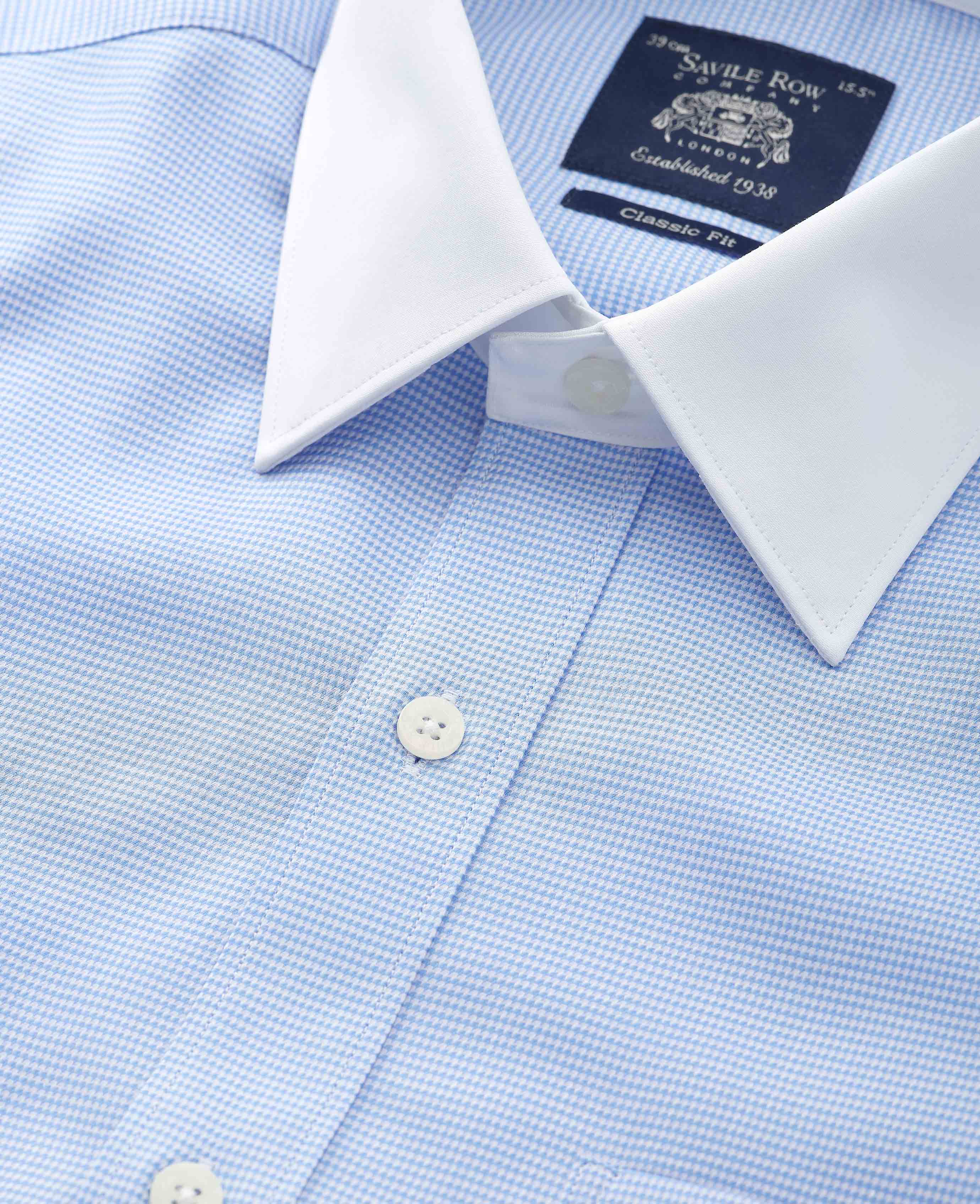 Blue Textured Cotton Puppytooth Classic Fit Winchester Formal Shirt - Double Cuff - Image 3