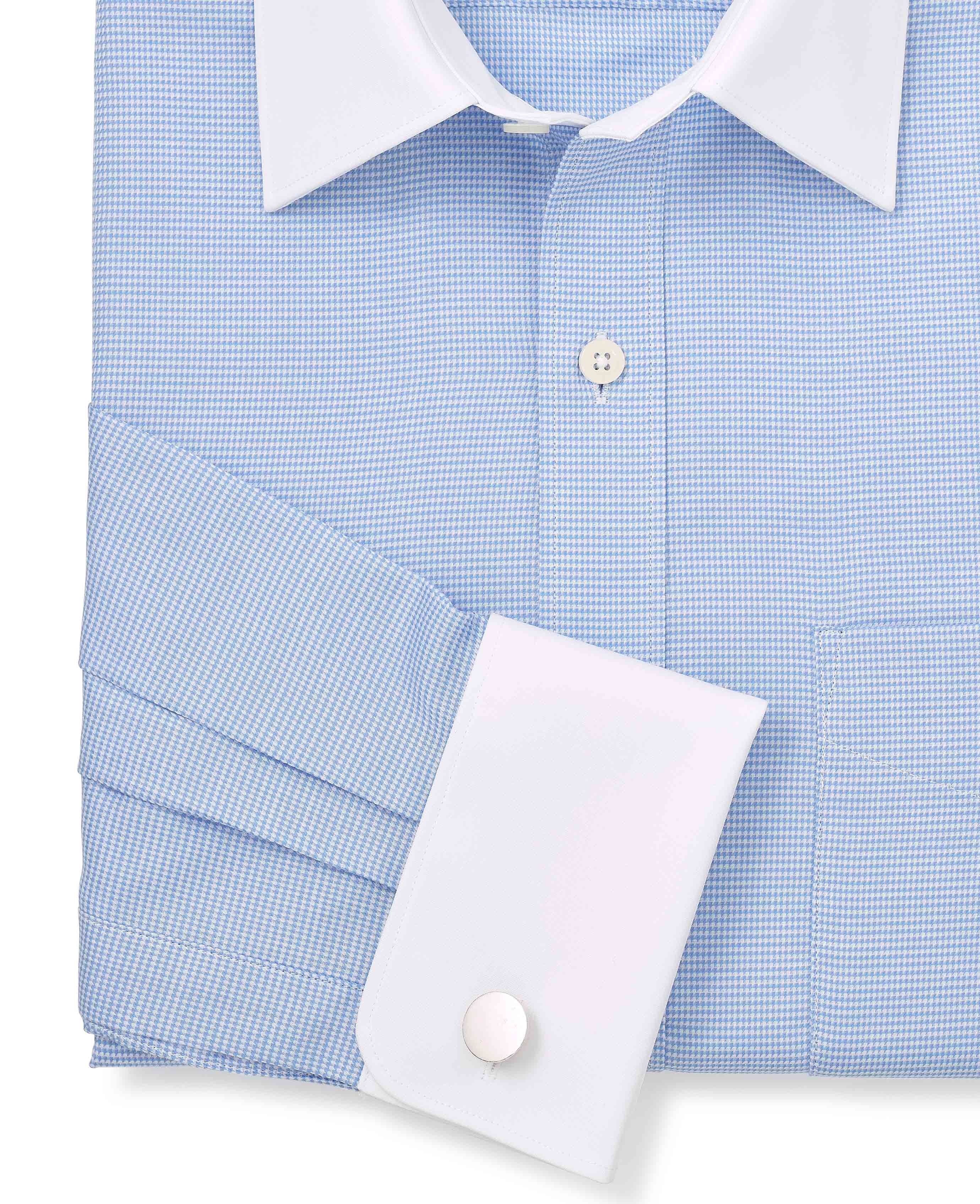 Blue Textured Cotton Puppytooth Classic Fit Winchester Formal Shirt - Double Cuff - Image 7