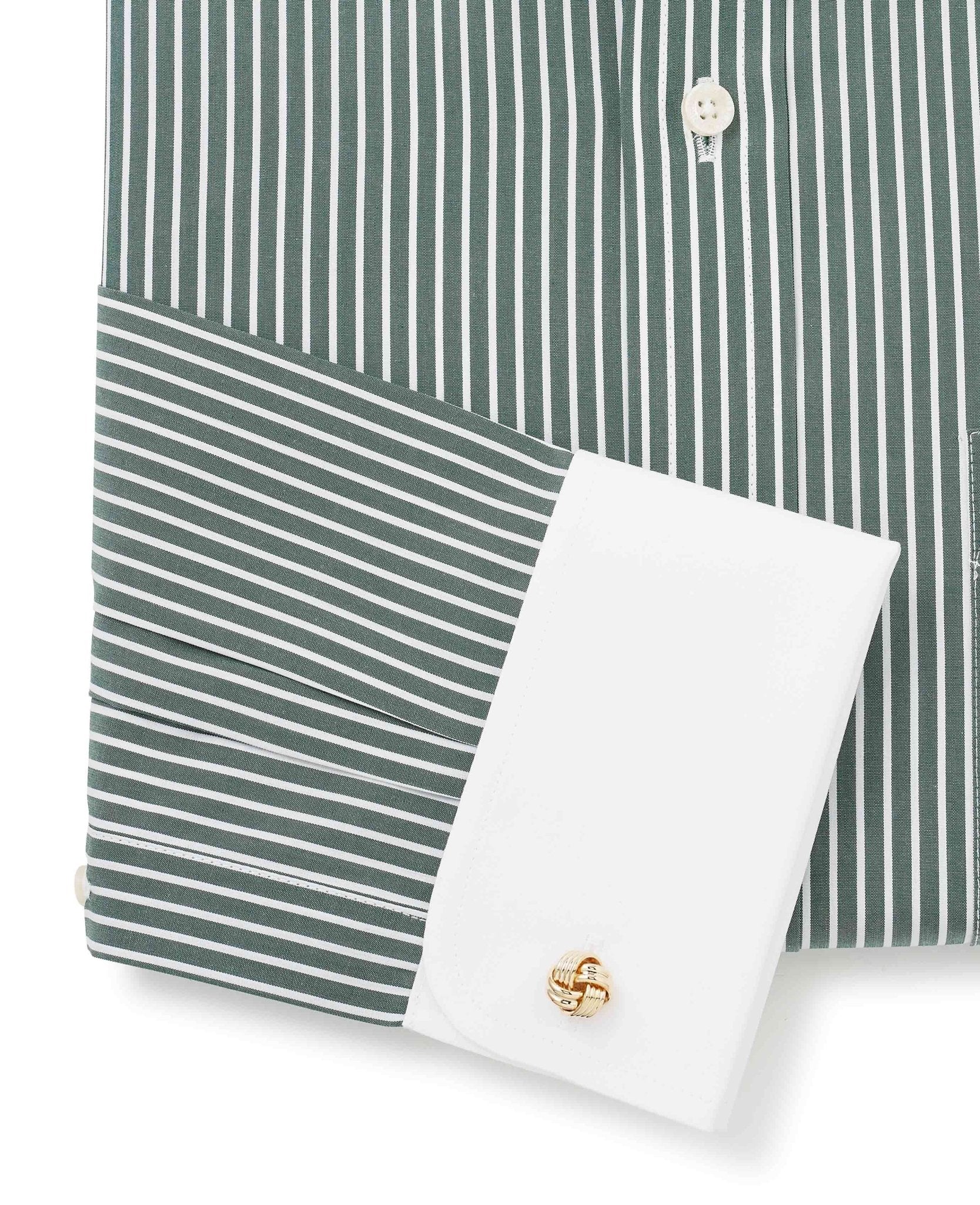 Dark Green Reverse Stripe Classic Fit Shirt With White Collar & Cuffs - Image 4