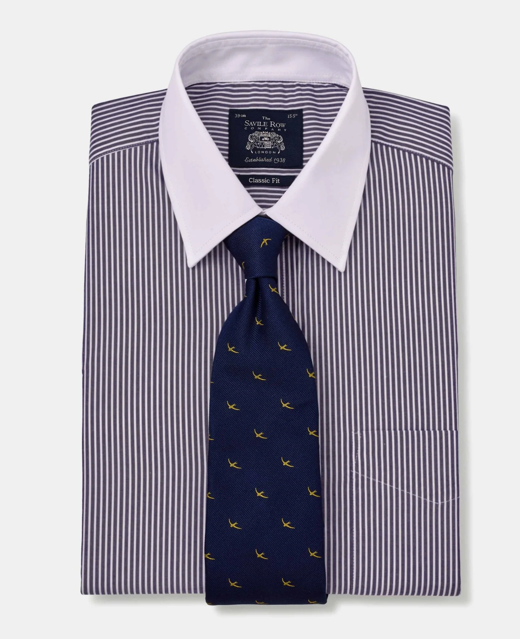 Dark Navy White Stripe Cotton Poplin Classic Fit Formal Shirt - Double White Cuff & White Collar - Image 3