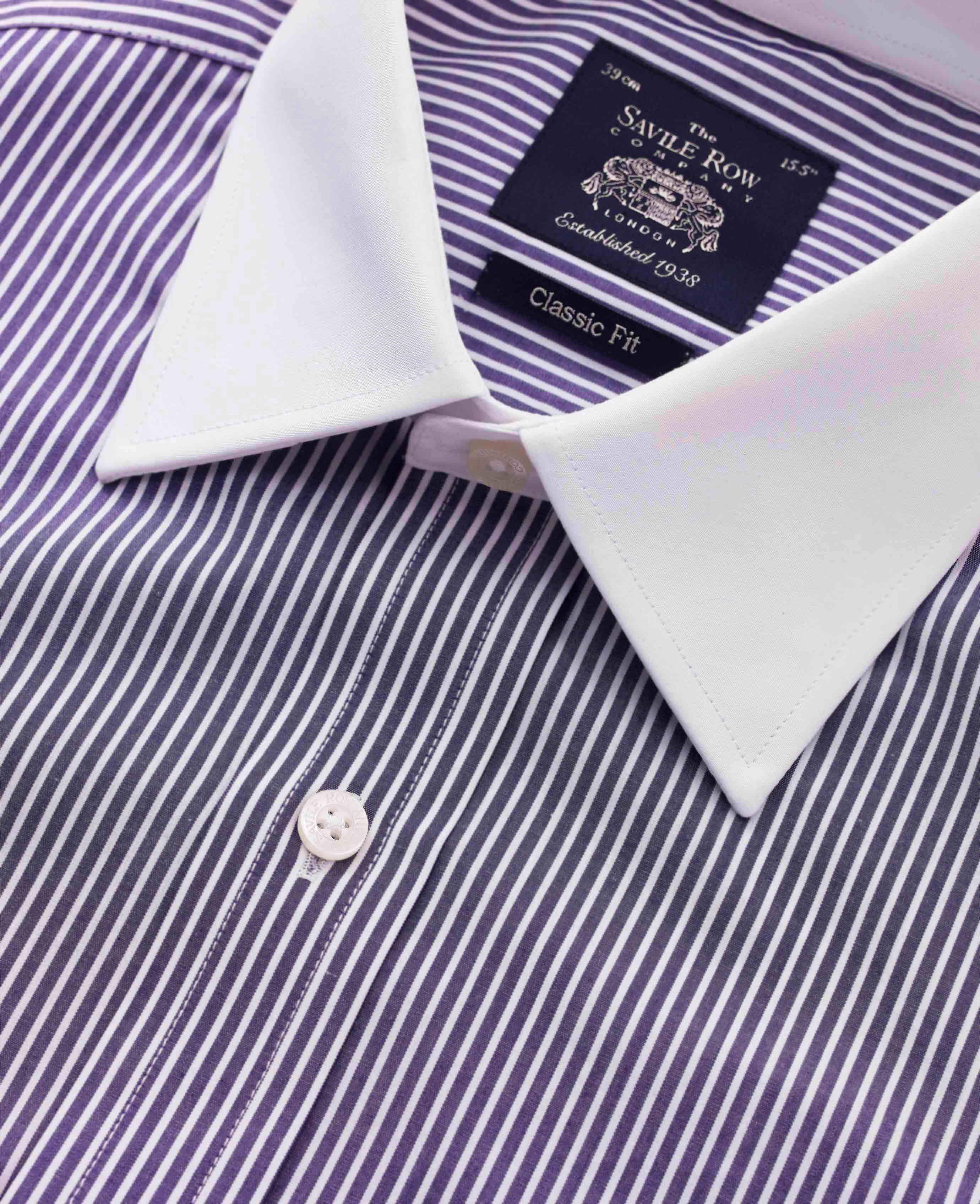 Dark Navy White Stripe Cotton Poplin Classic Fit Formal Shirt - Double White Cuff & White Collar - Image 5
