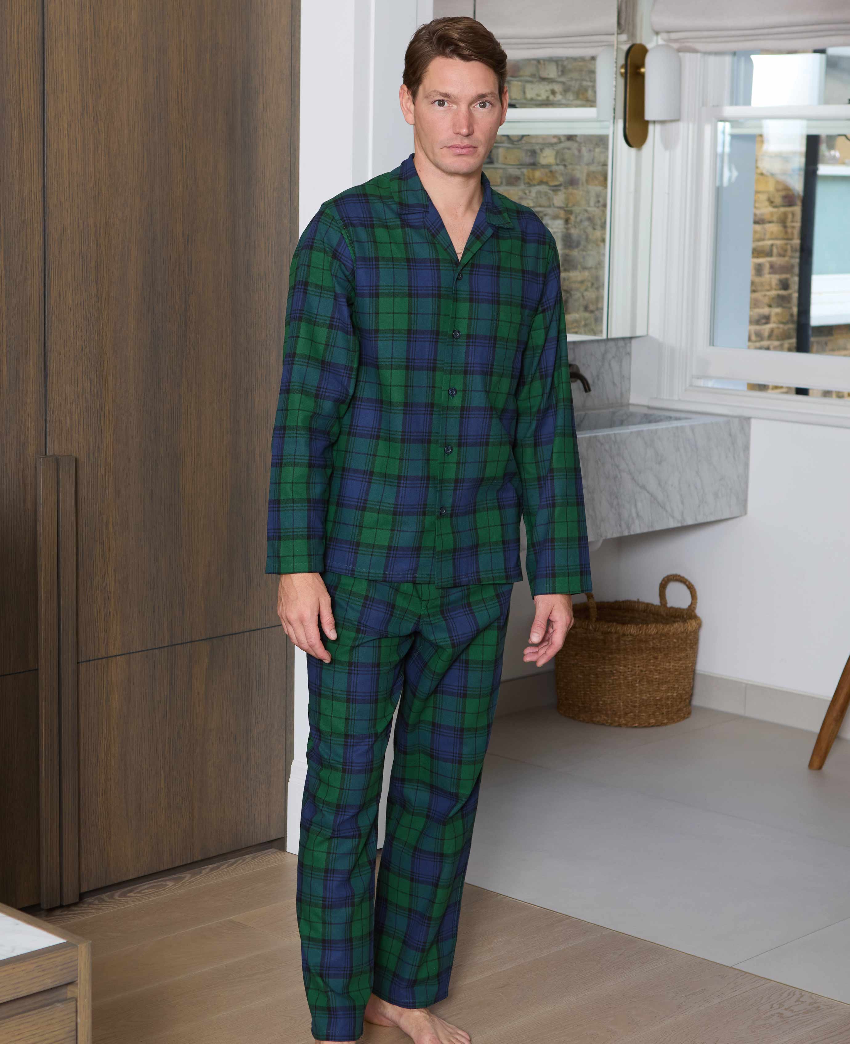 Green Blue Brushed Cotton Twill Window Check Pyjamas - Image 3