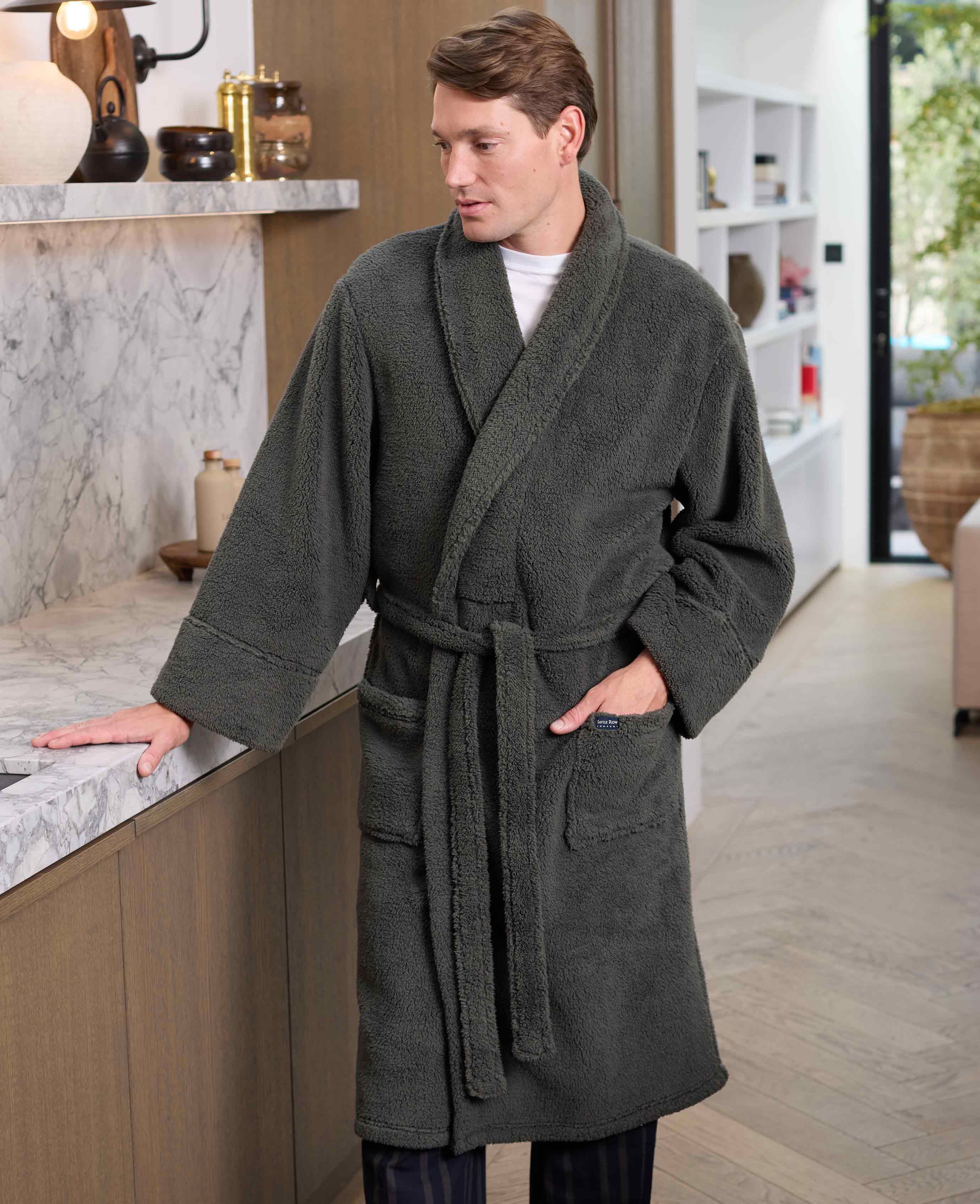 Grey Teddy Fleece Dressing Gown - Image 3