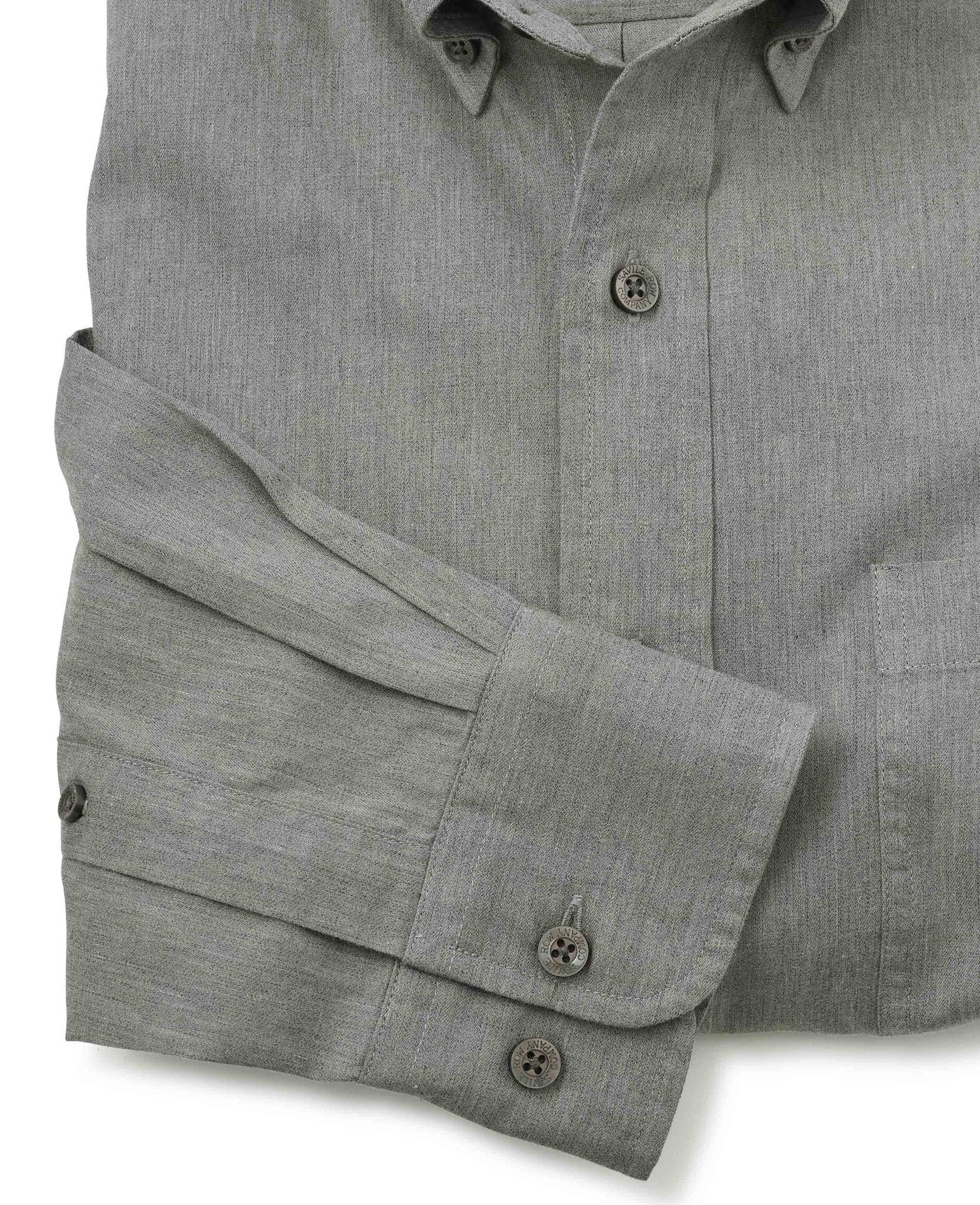 Grey Twill Classic Fit Button-Down Shirt - Image 4