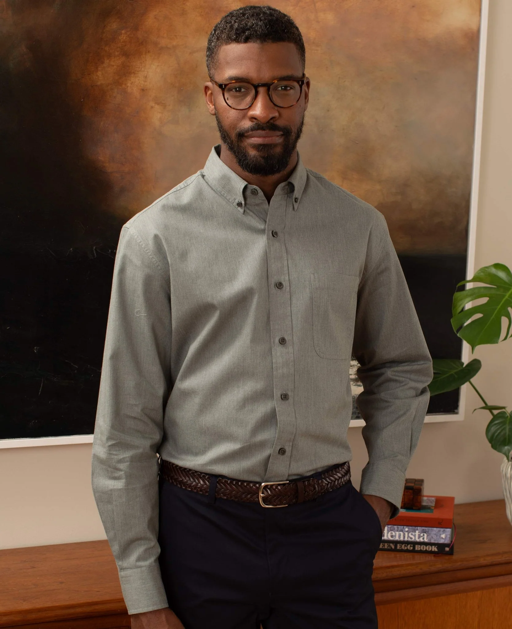 Grey Twill Classic Fit Button-Down Shirt - Image 5