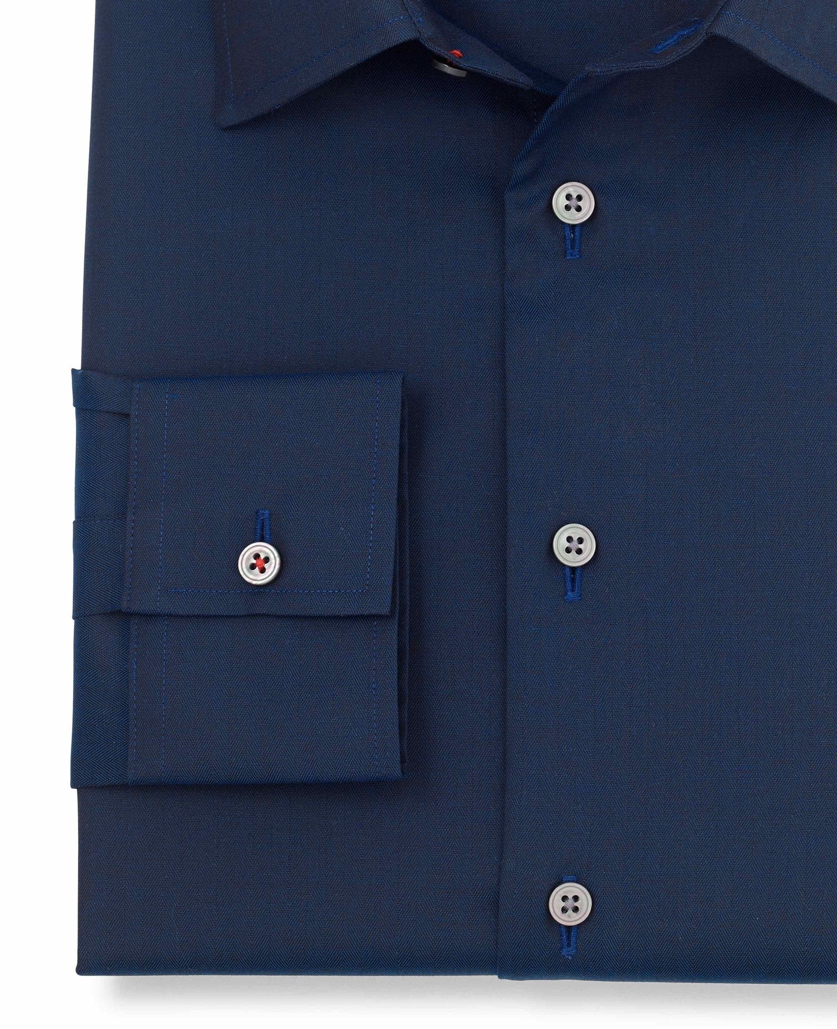 Ivor Navy Herringbone Made-To-Measure Shirt - Image 3