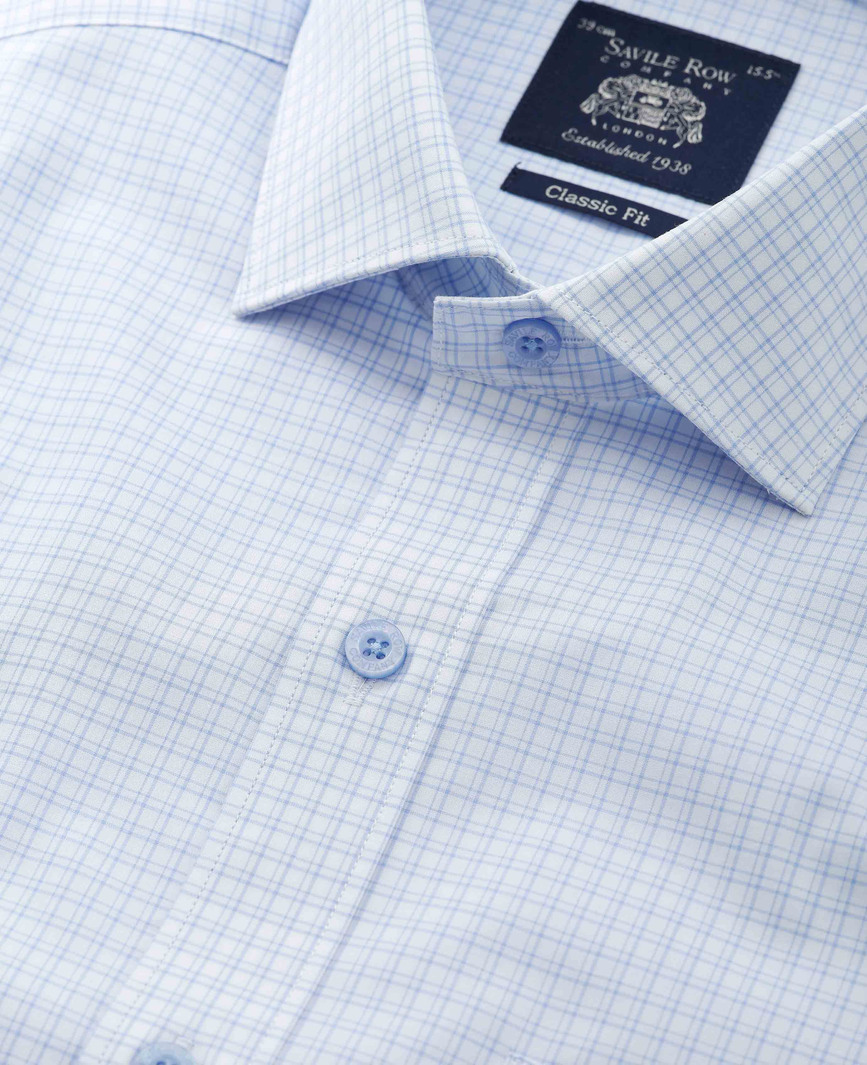 Light Blue Cotton Check Classic Fit Short Sleeve Formal Shirt - Image 3