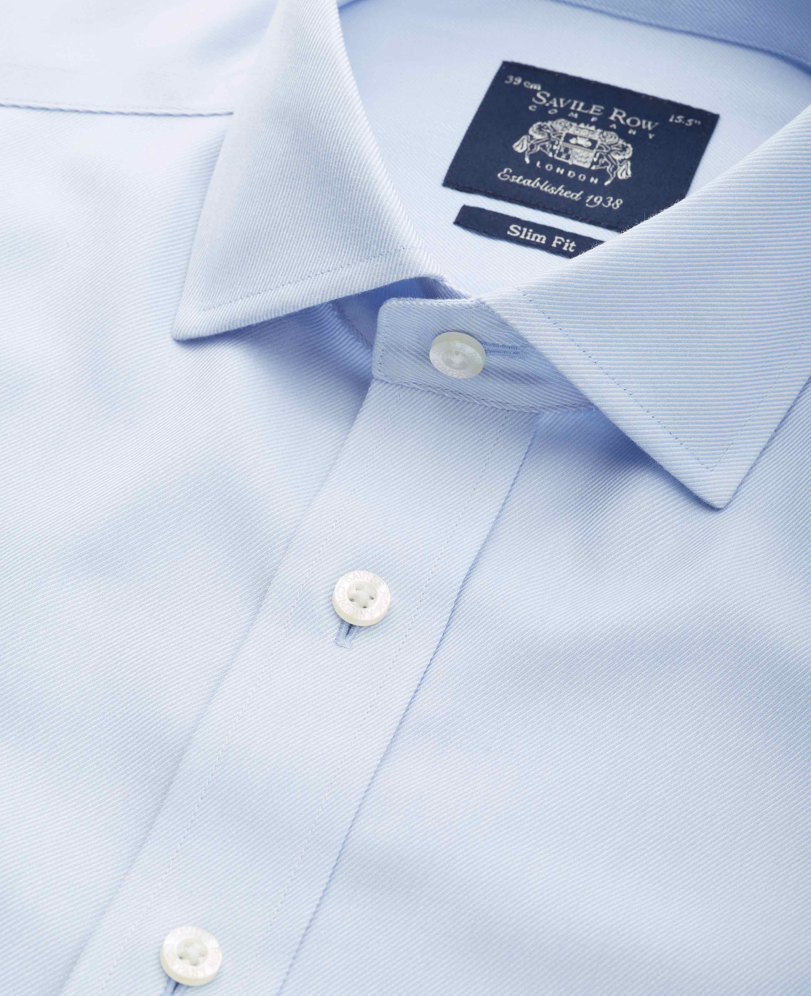 Light Blue Cotton Twill Slim Fit Non-Iron Shirt - Double Cuff - Image 4