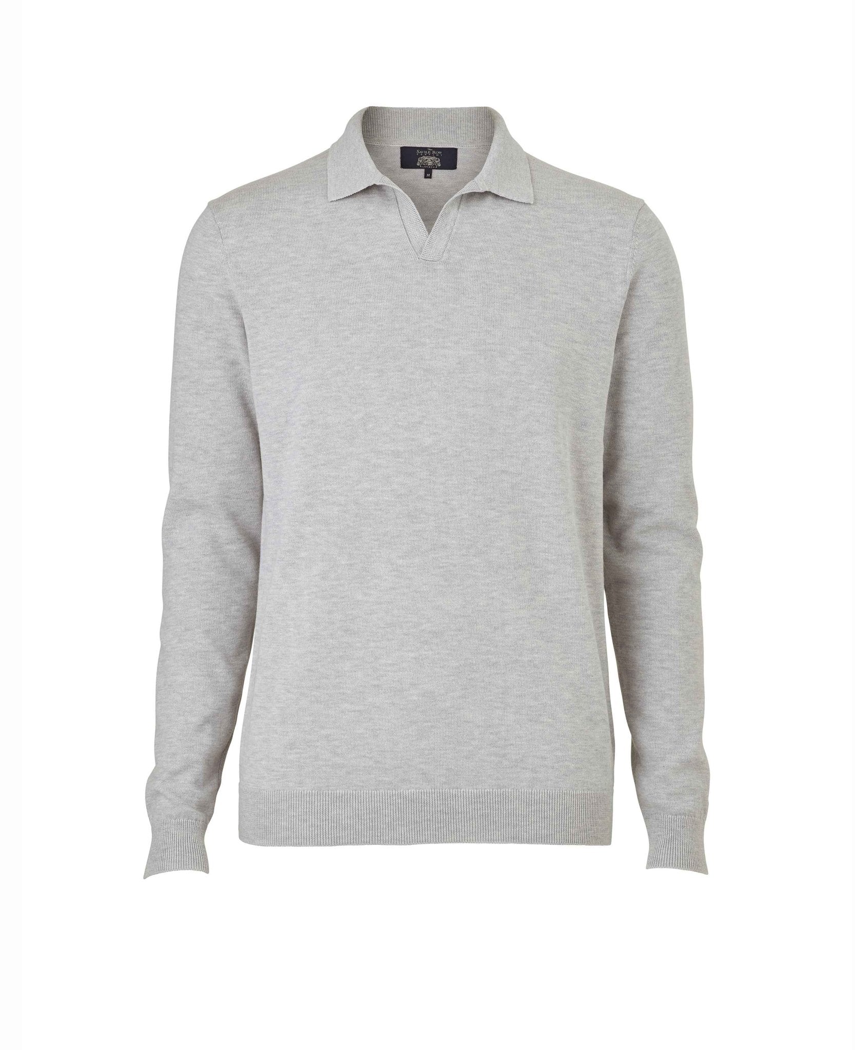 Light Grey Cotton-Blend Open Collar Knit Polo [RTC] - Image 4