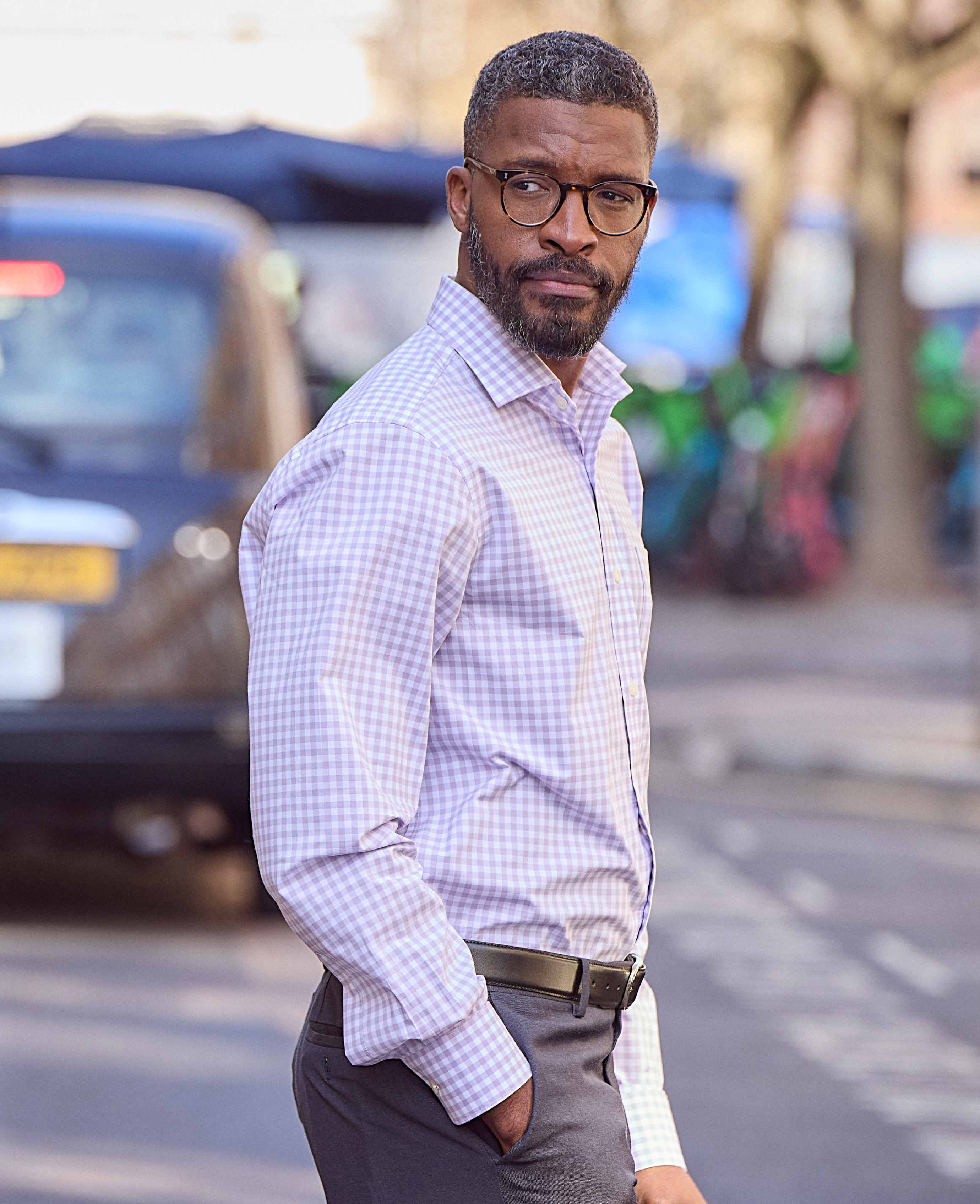 Lilac Cotton Gingham Check Classic Fit Formal Shirt - Single Cuff - Image 4