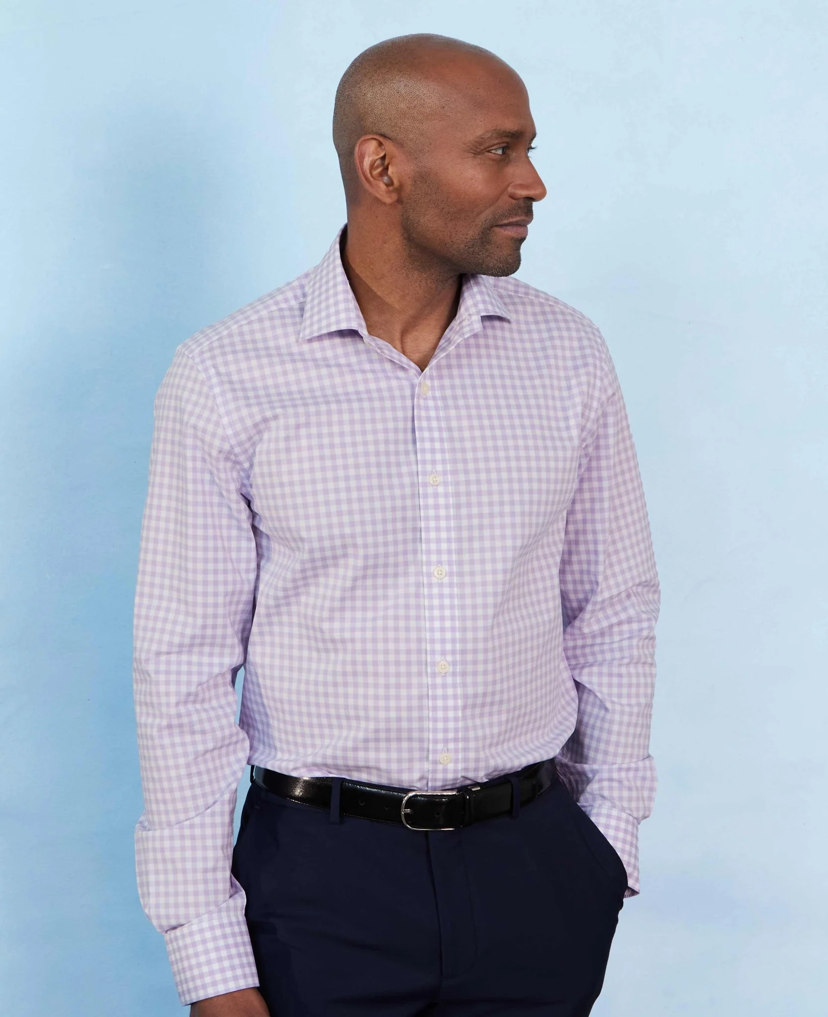 Lilac Cotton Gingham Check Slim Fit Formal Shirt - Single Cuff - Image 3