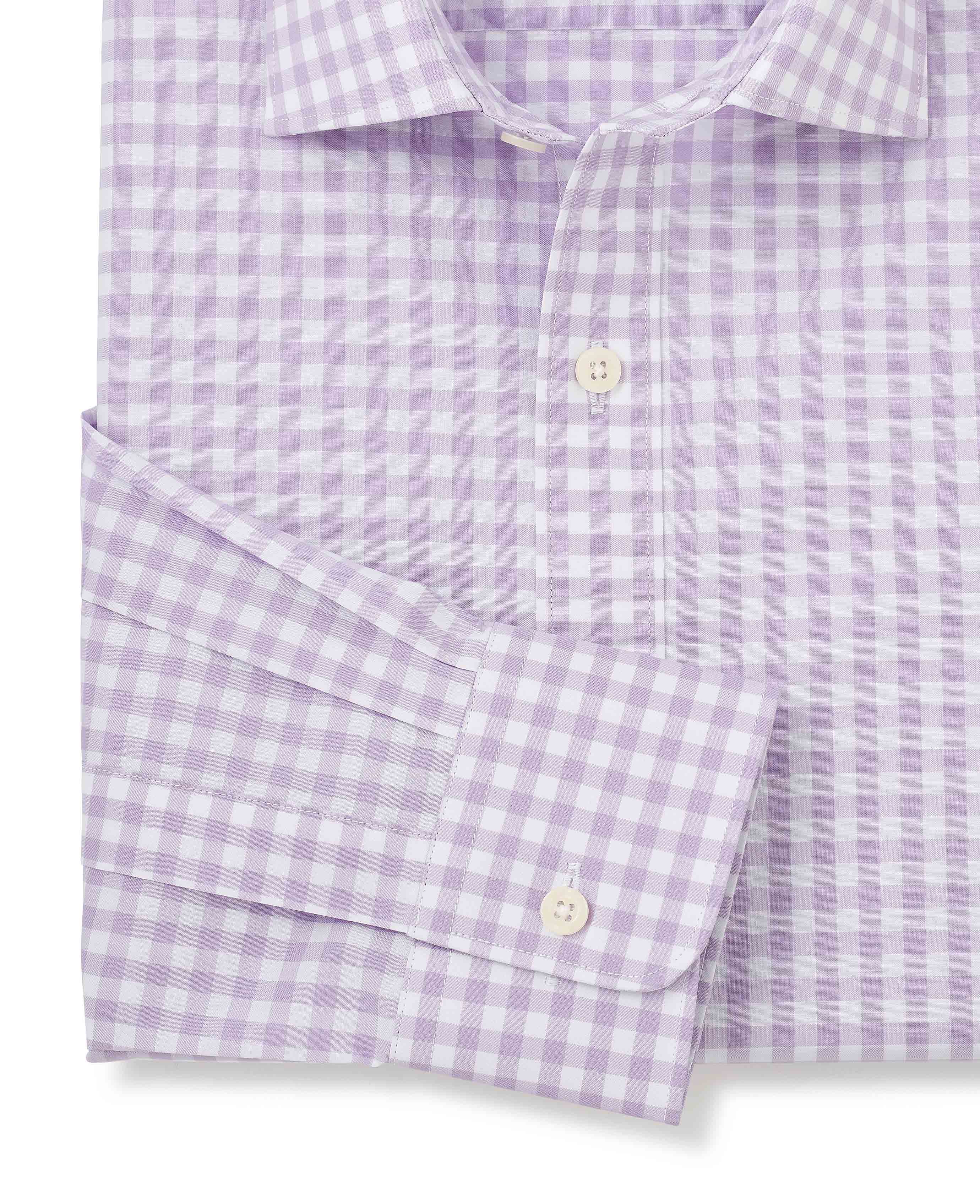 Lilac Cotton Gingham Check Slim Fit Formal Shirt - Single Cuff - Image 5