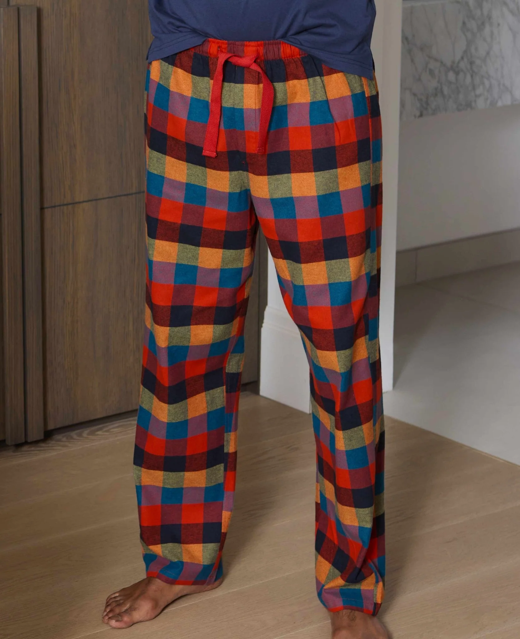 Multicoloured Cotton Checked Lounge Pants & Long Sleeve T-Shirt Pyjama Set - Image 4
