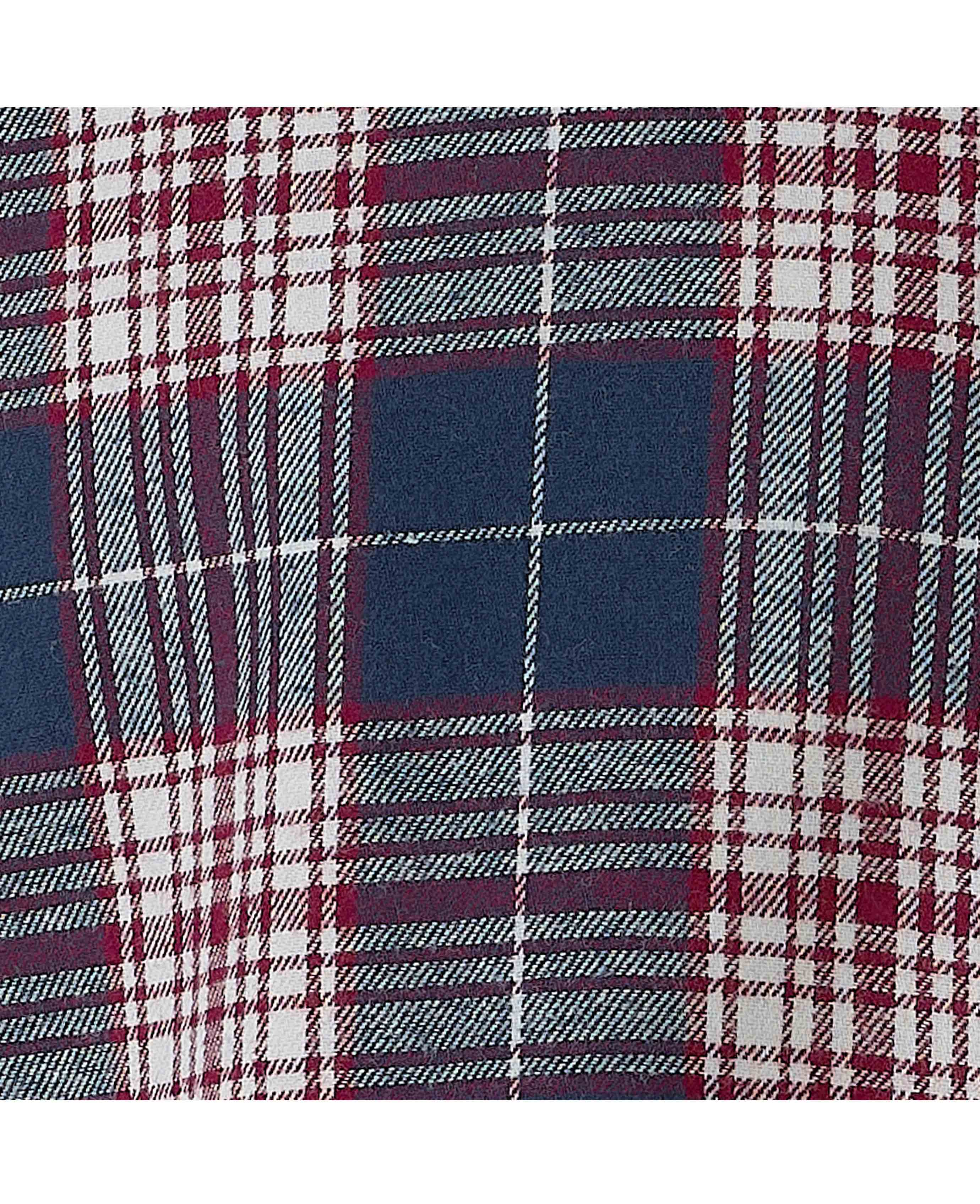 Navy Burgundy Brushed Cotton Check Classic Fit Casual Shirt - Image 6