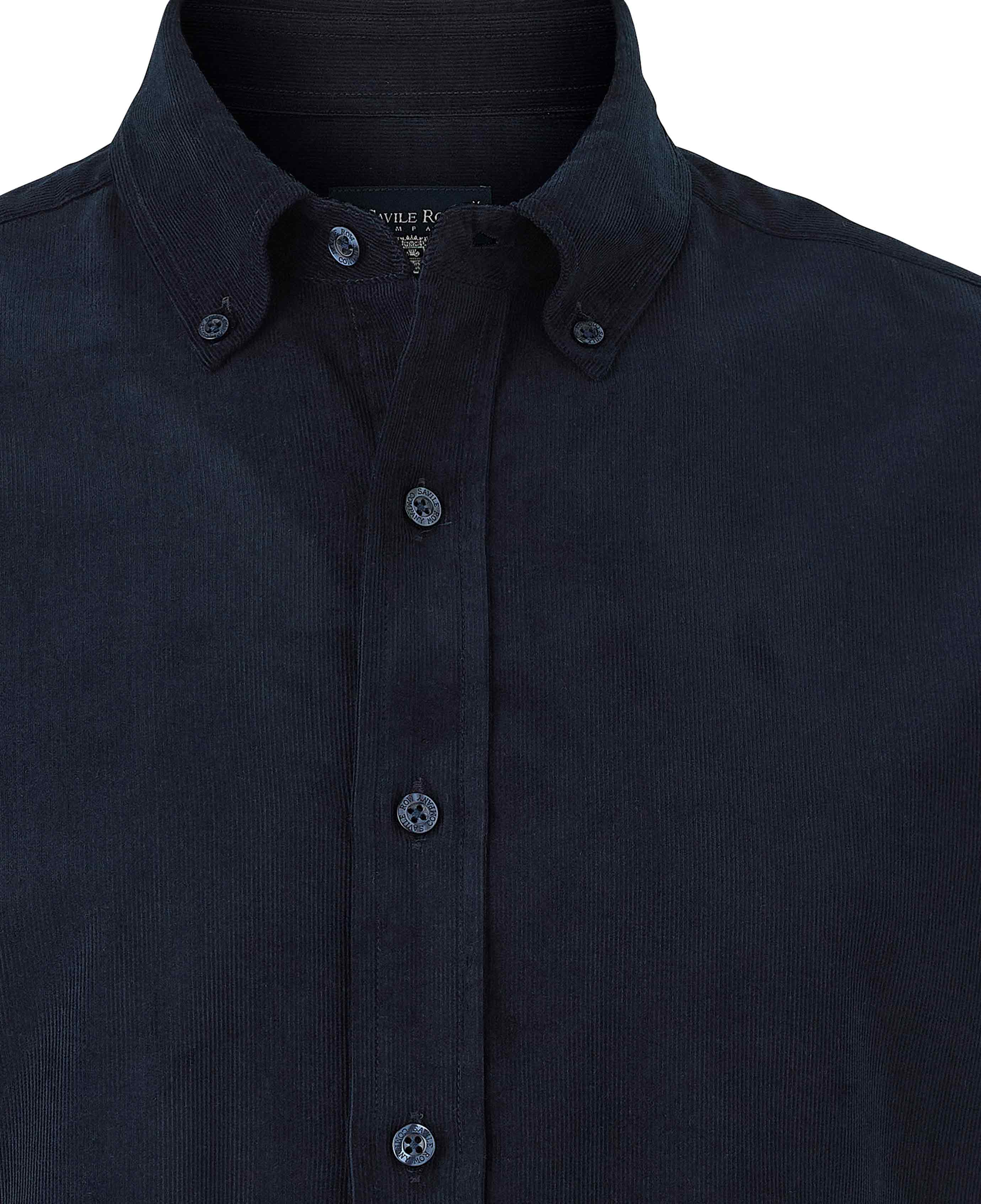 Navy Cotton Babycord Slim Fit Button-Down Casual Shirt - Image 4