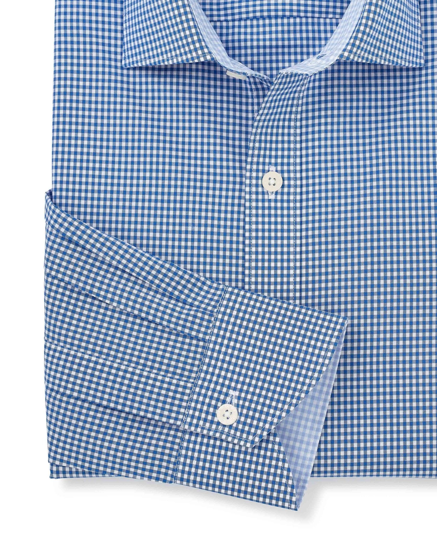 Navy Cotton Gingham Slim Fit Formal Shirt - Single Cuff - Image 5