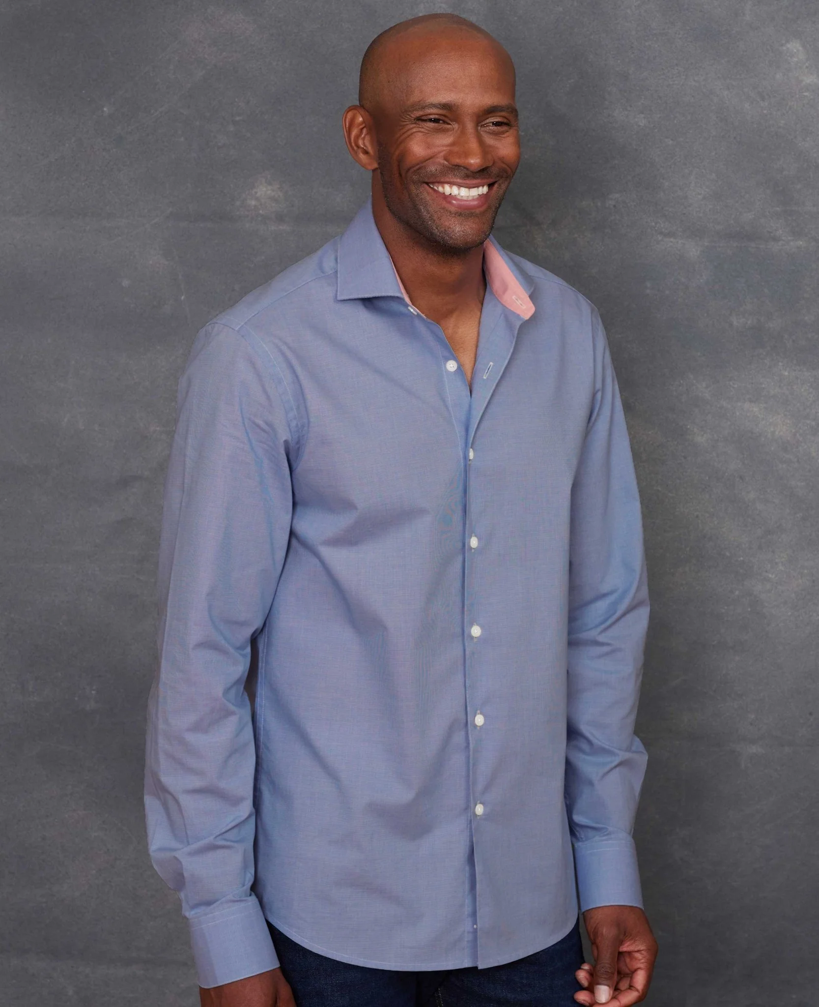 Navy Cotton Micro Dobby Slim Fit Smart-Casual Shirt - Single Cuff - Image 3