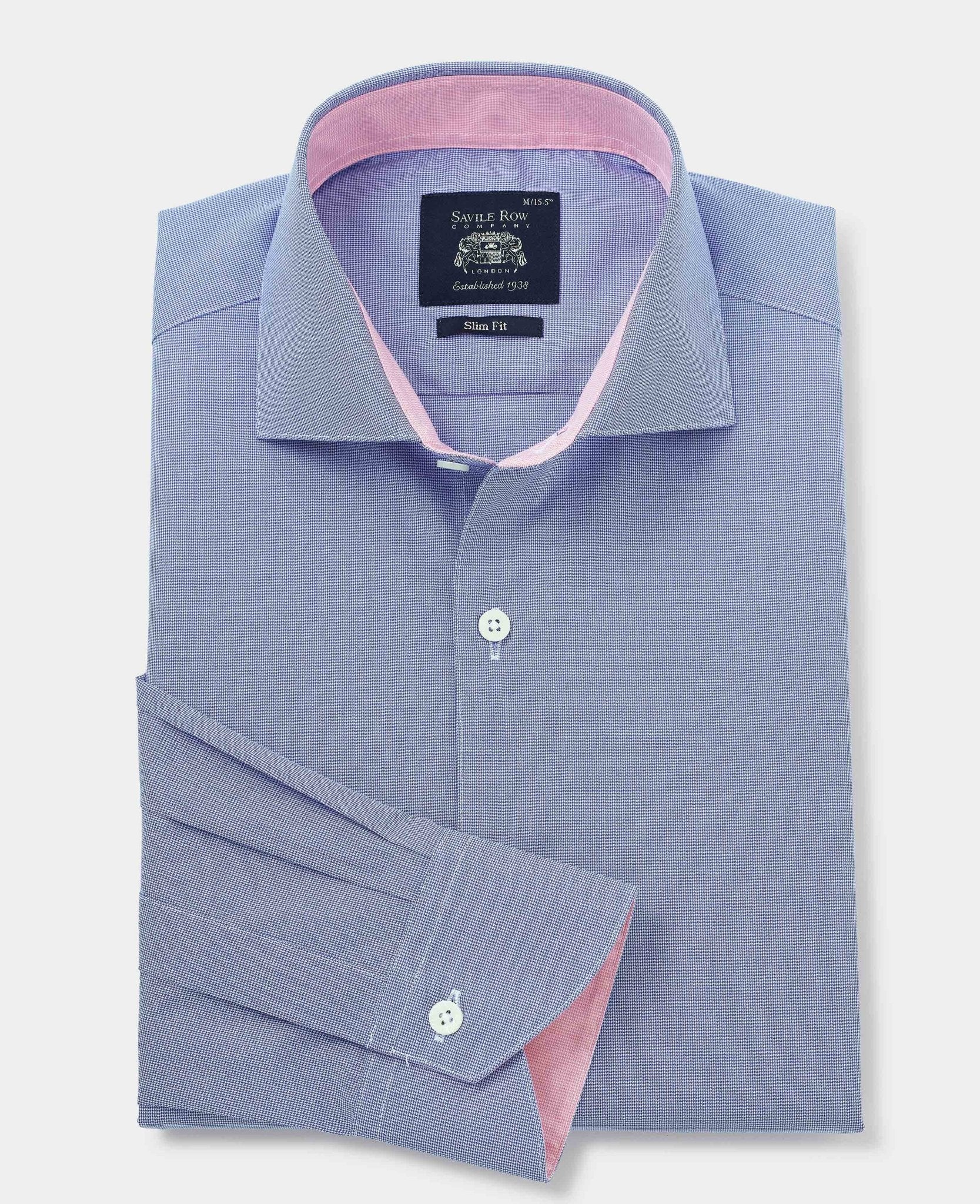 Navy Cotton Micro Dobby Slim Fit Smart-Casual Shirt - Single Cuff - Image 4