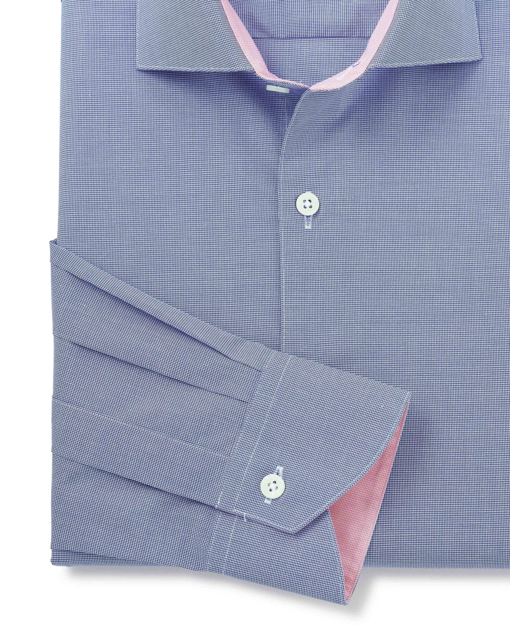 Navy Cotton Micro Dobby Slim Fit Smart-Casual Shirt - Single Cuff - Image 5