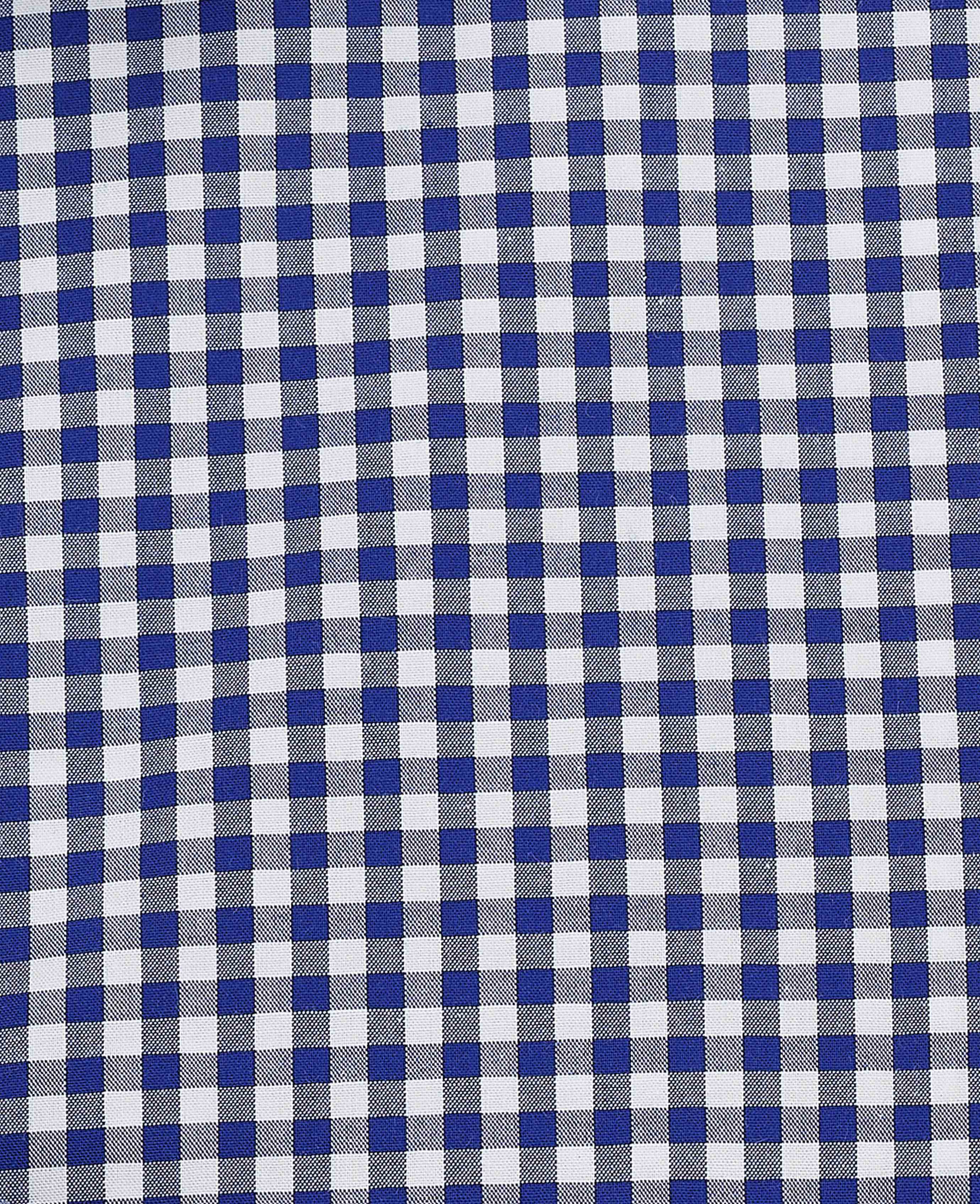 Navy Cotton Poplin Gingham Check Classic Fit Formal Shirt - Single Cuff - Image 6