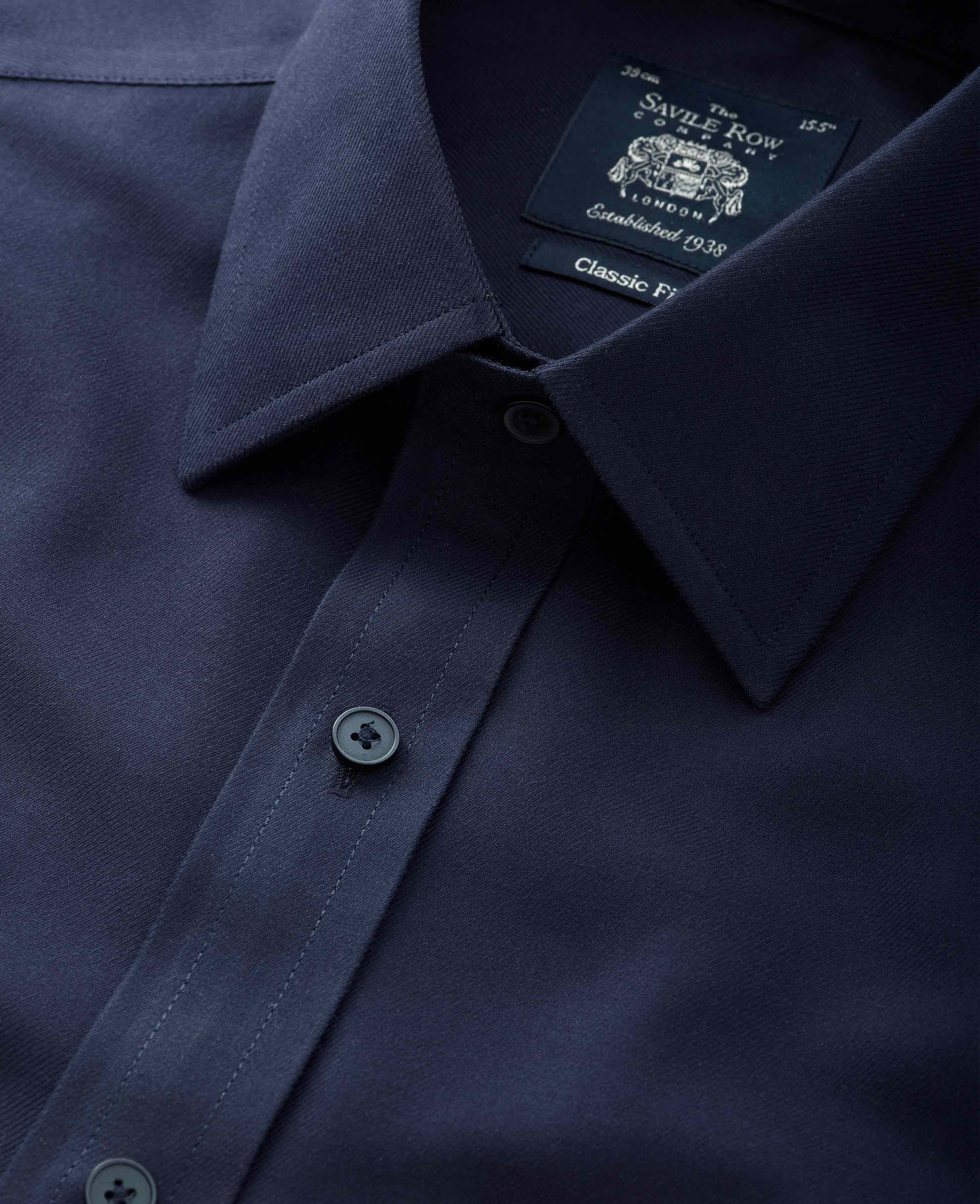 Navy Fine Twill Classic Fit Non-Iron Formal Shirt - Single Cuff - Image 3