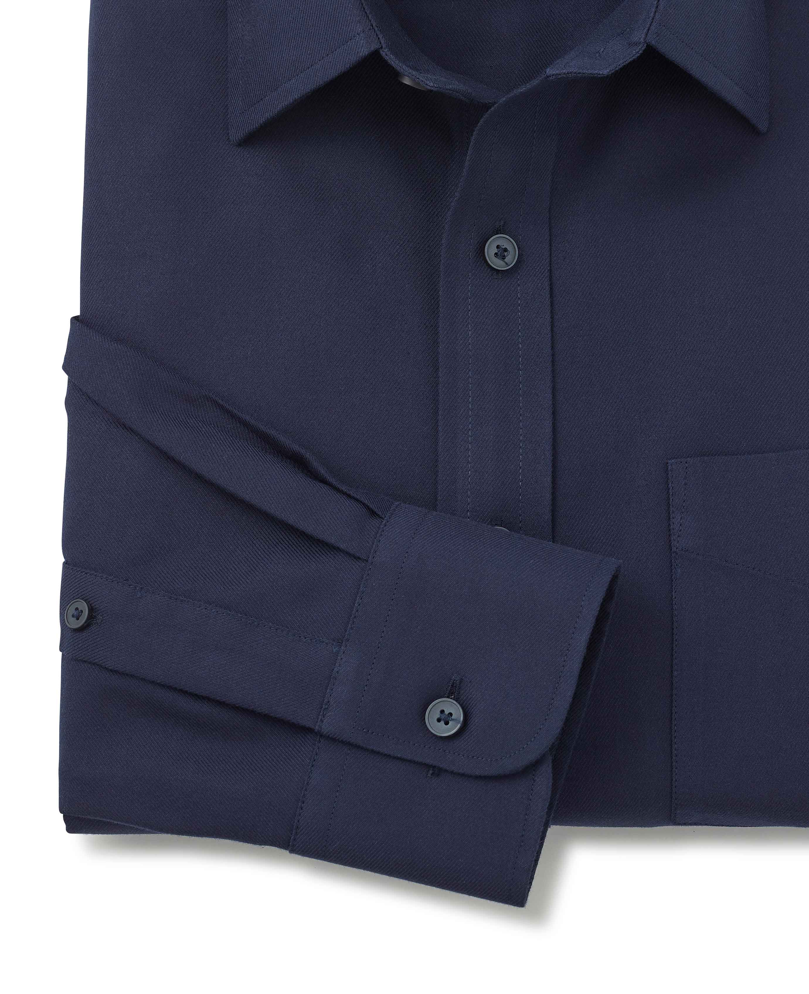 Navy Fine Twill Classic Fit Non-Iron Formal Shirt - Single Cuff - Image 5